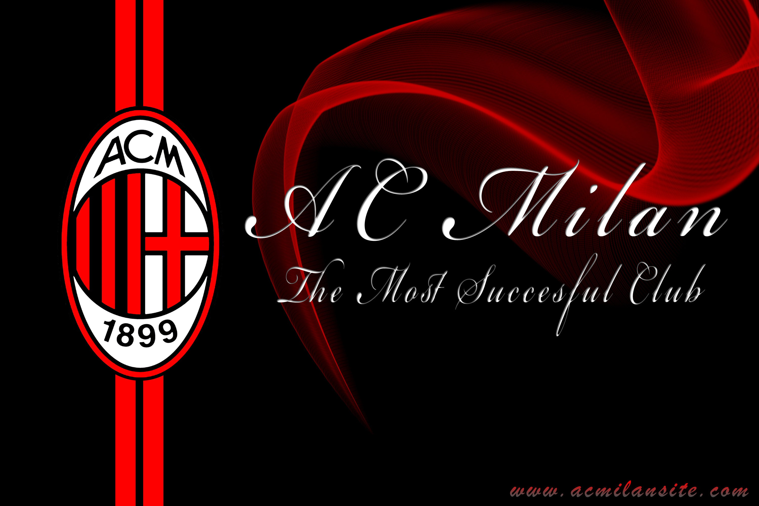Stemma AC Milan, AC Milan, The Most Successful Club, Sfondo nero, wallpaper per portatile