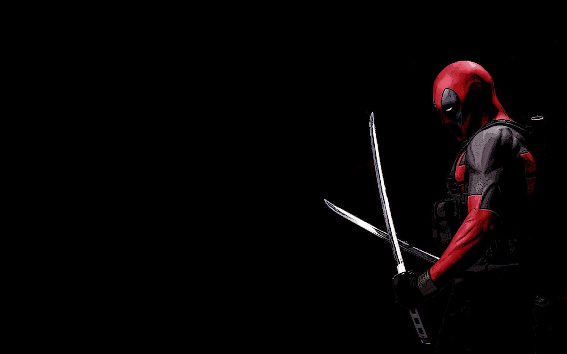 Deadpool, Marvel, Katane, Sfondo nero, Full HD, wallpaper per portatile