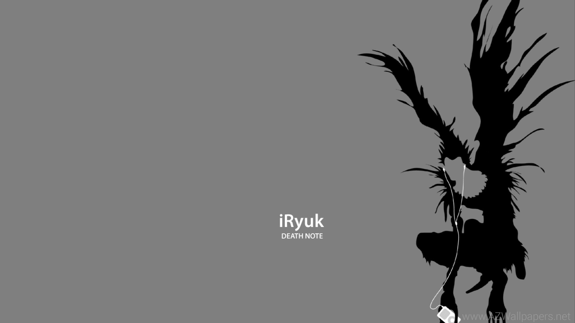 Ryuk, Death Note, Parodia iPod, Silhouette, Sfondo grigio, Full HD, wallpaper per PC
