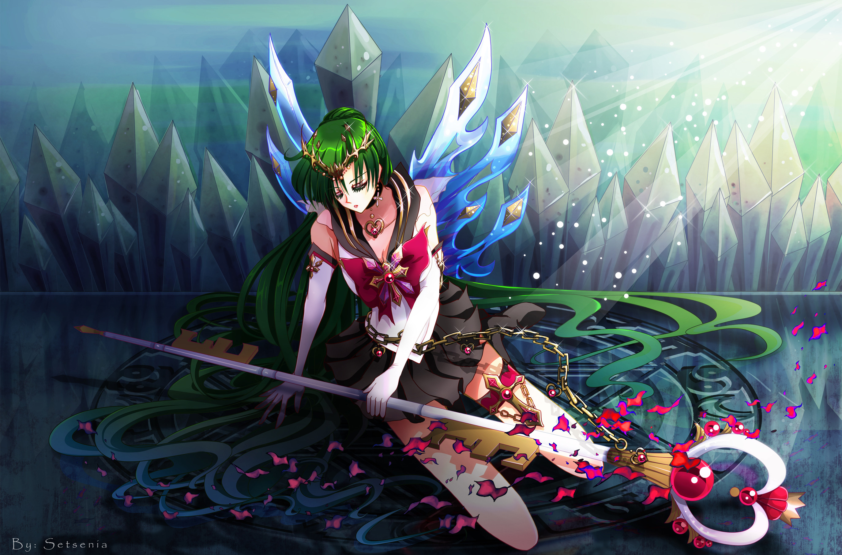 Sailor Pluto, Sailor Moon, Cristalli, Verde, 2K, sfondo per portatile