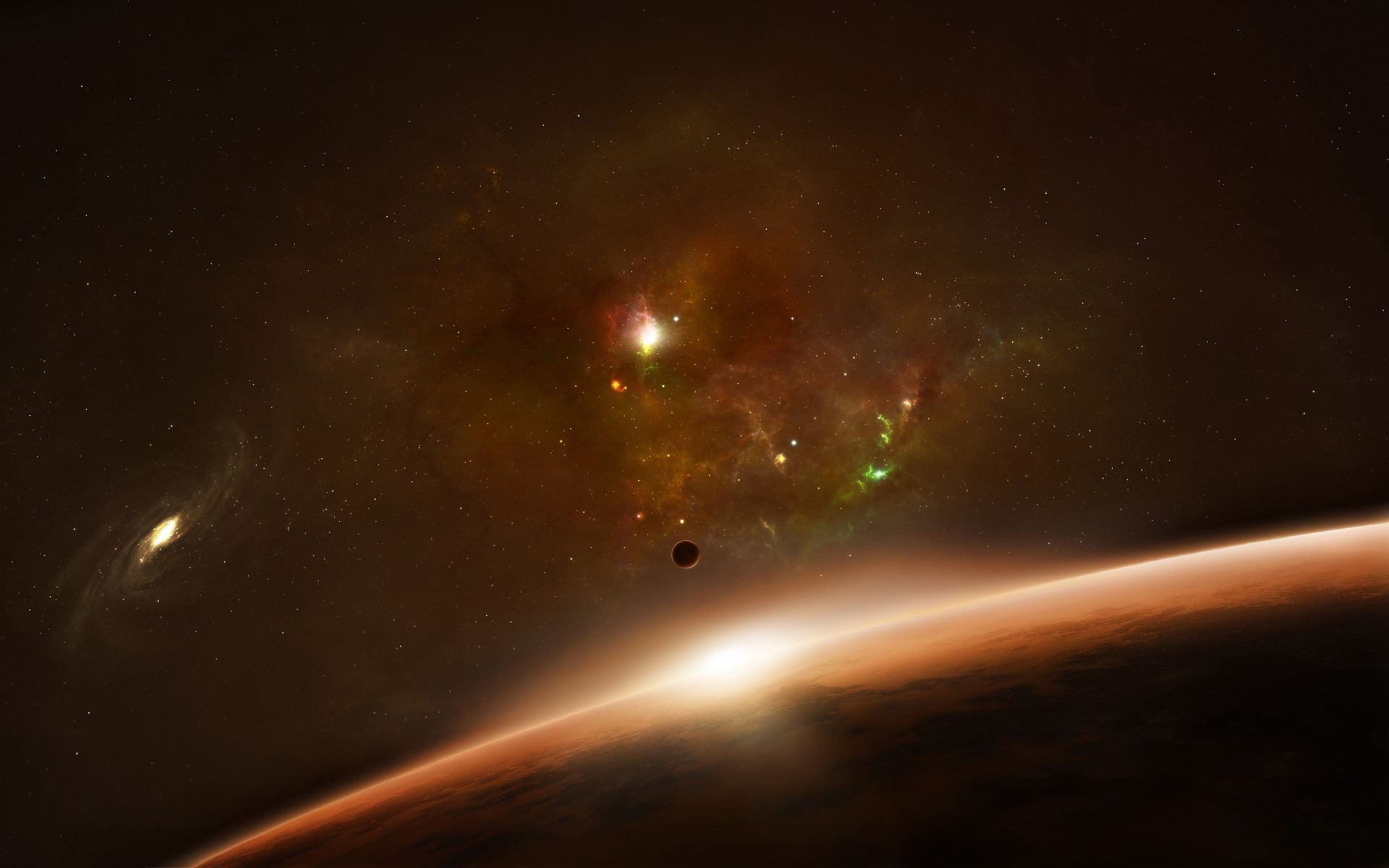 Pianeta, Alba nello spazio, Spazio, Arancione, 16:10 Full HD, sfondo widescreen