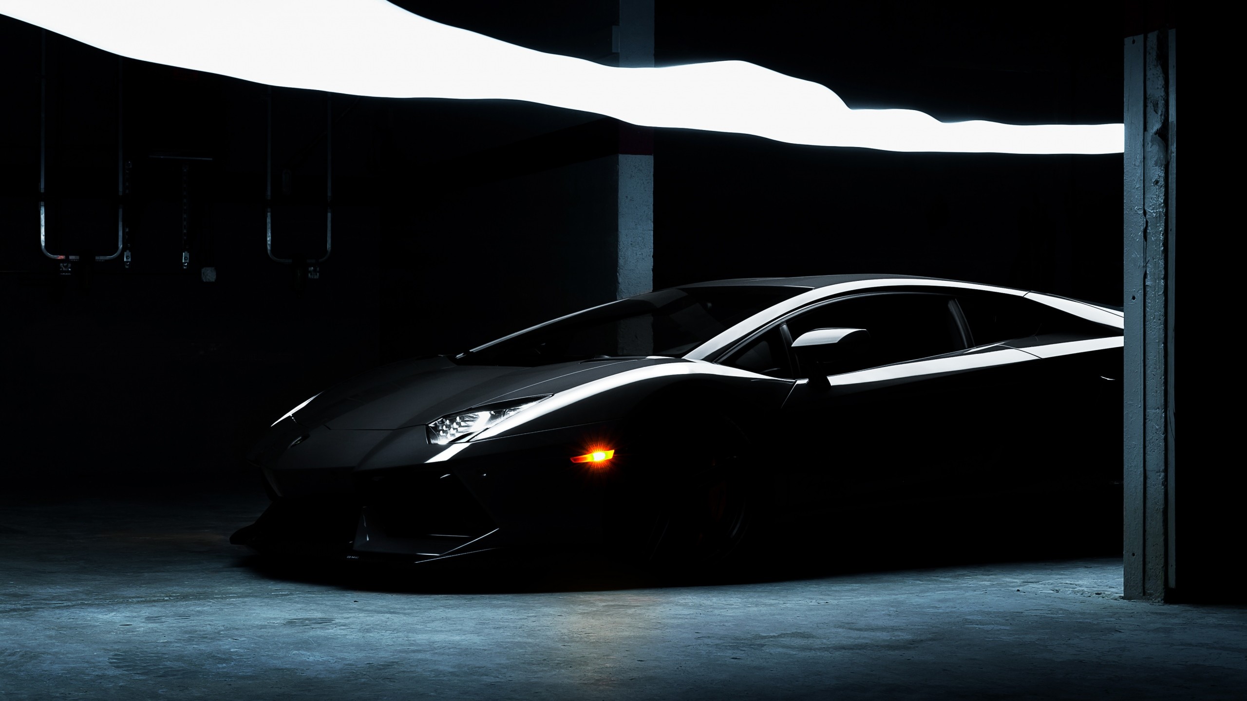Lamborghini Aventador, Nero, Buio, Vista laterale, 2K 1440p, sfondo desktop