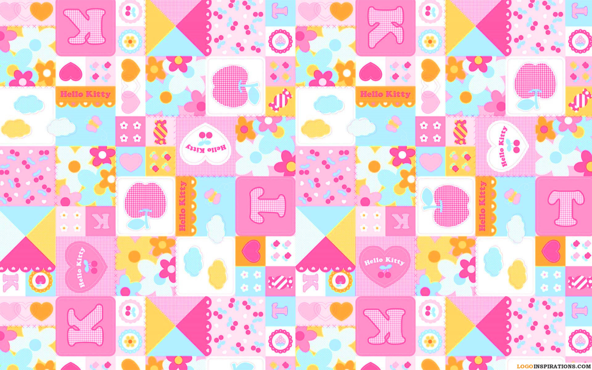 Hello Kitty, Patchwork, Motivo geometrico, Pastello, Mele, 16:10 Full HD, wallpaper widescreen