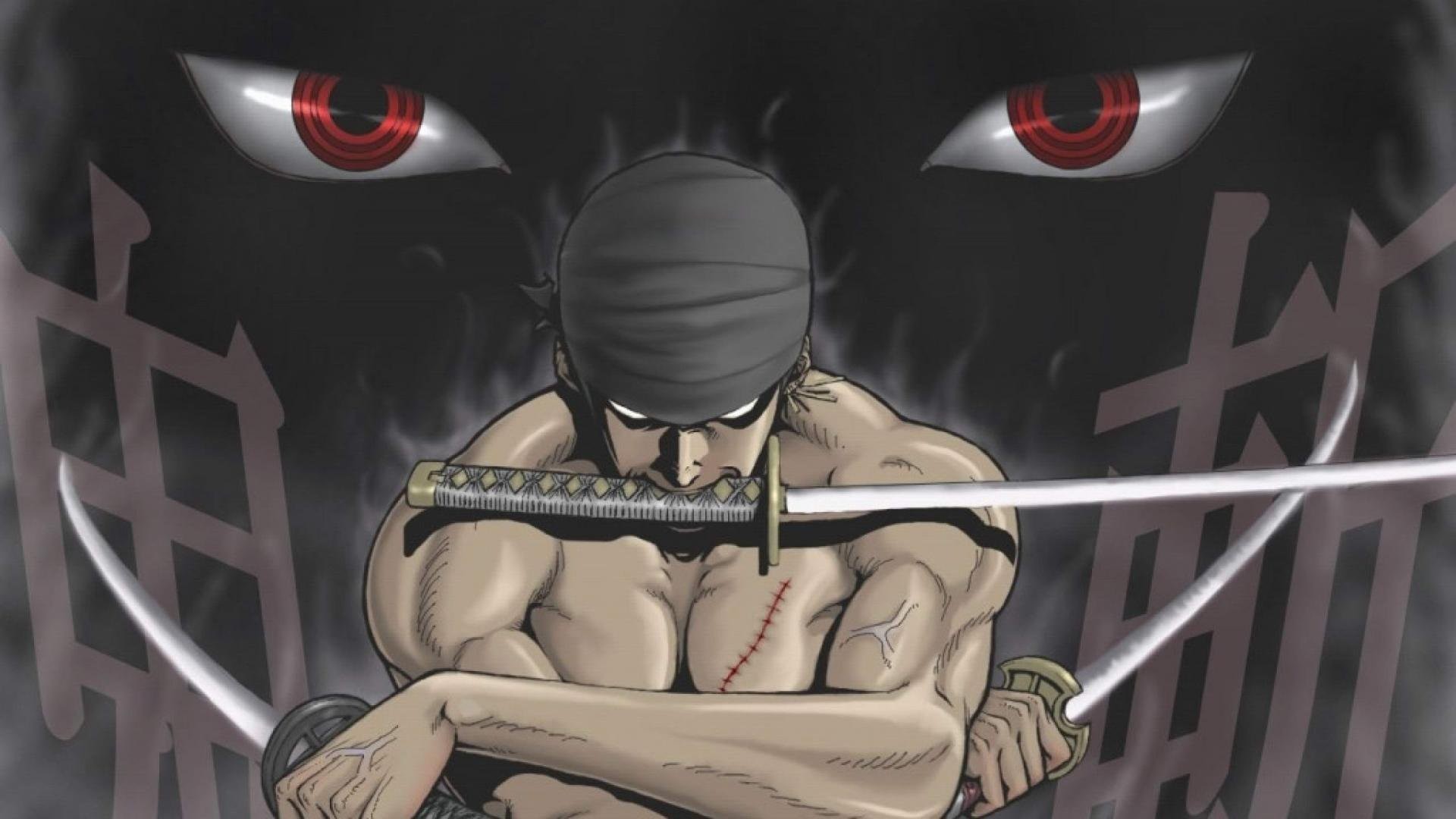 Roronoa Zoro, One Piece, Santoryu, Occhi rossi, Bandana, 1920x1080, sfondo per PC
