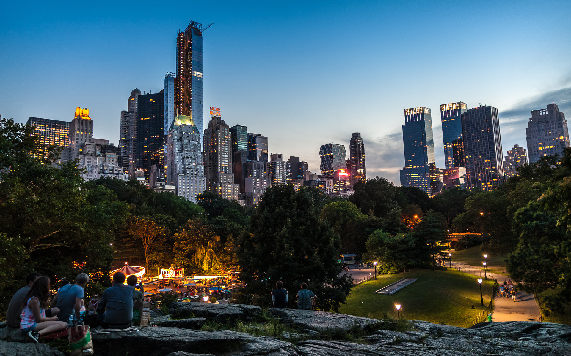 Central Park, New York, Grattacieli, Crepuscolo, 16:10 Full HD, wallpaper widescreen