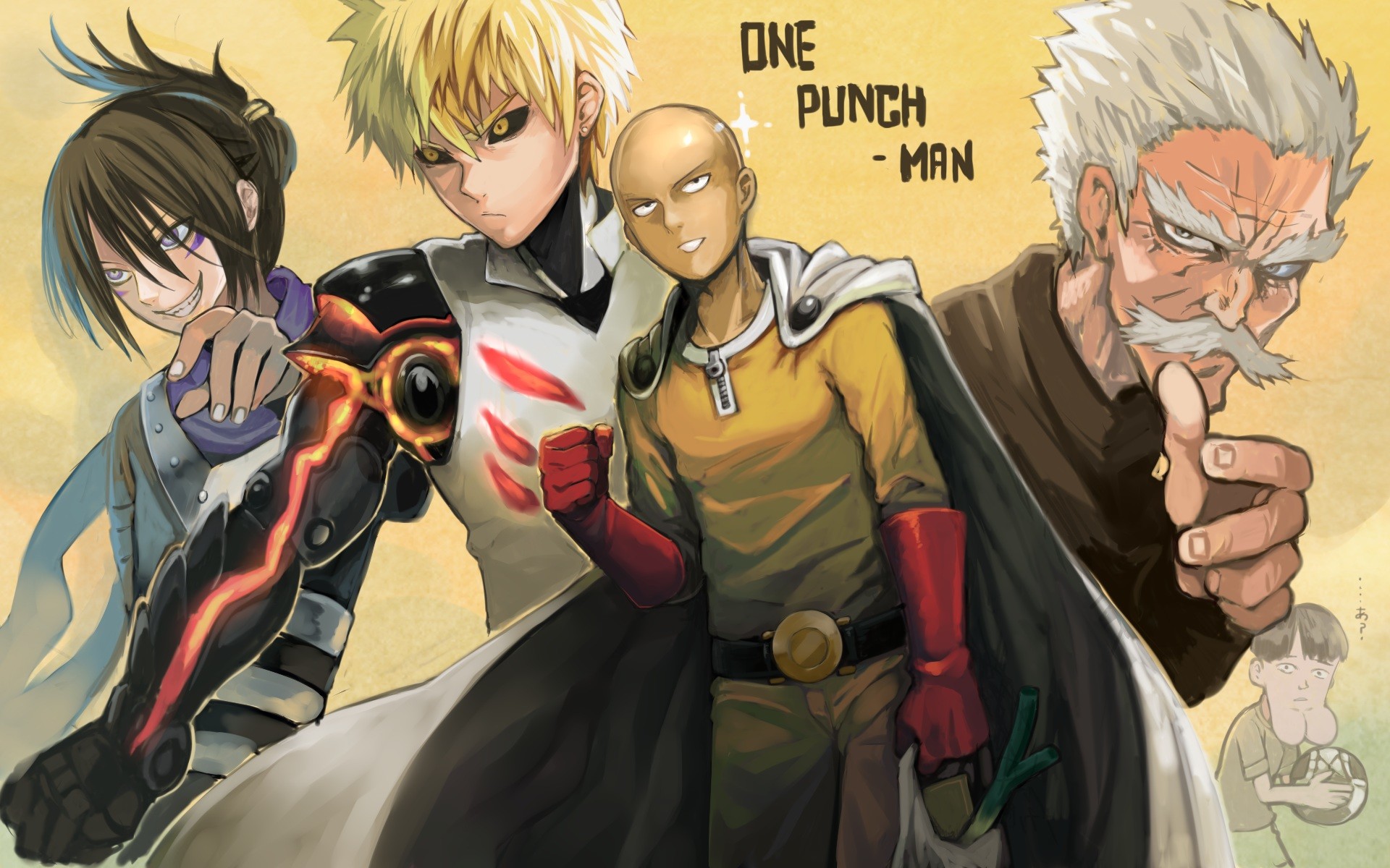 Saitama, Genos, Bang, Sonic, One Punch Man, 16:10 Full HD, sfondo widescreen