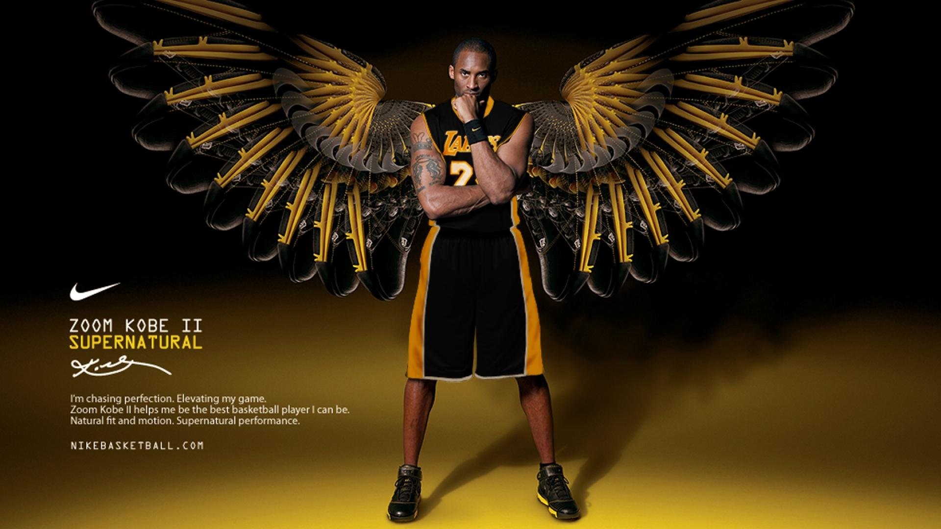 Kobe Bryant, Nike Zoom Kobe II, Ali, Oro, Full HD, sfondo per PC e portatile