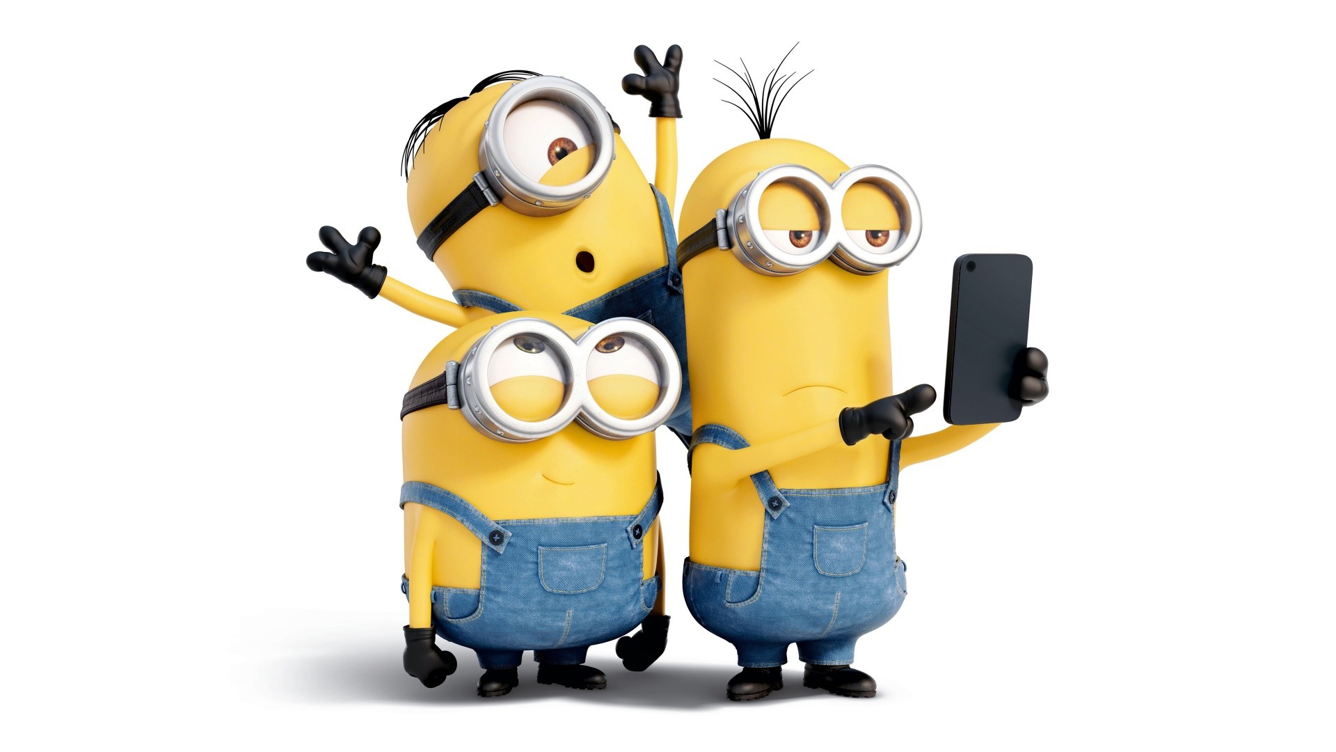 Minions, Selfie, Sfondo bianco, 16:9 Full HD, wallpaper widescreen