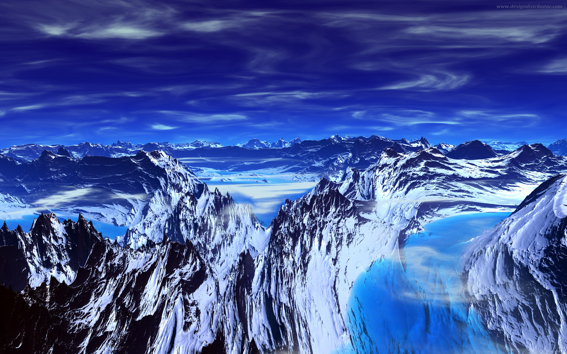 Montagne innevate, Ghiacciaio, Blu, Arte digitale, sfondo desktop