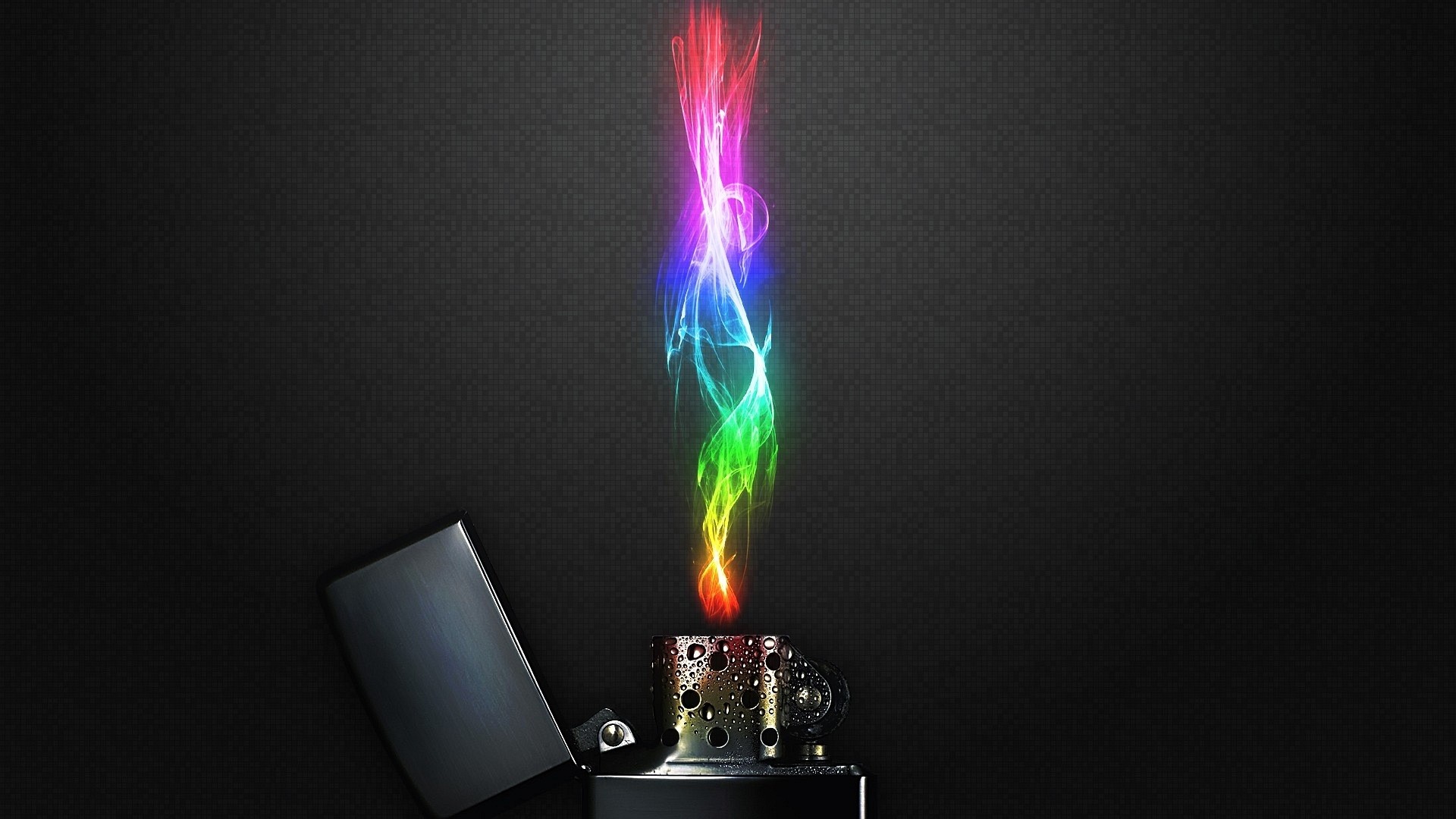 Accendino, Fiamma arcobaleno, Fumo, Sfondo scuro, wallpaper PC