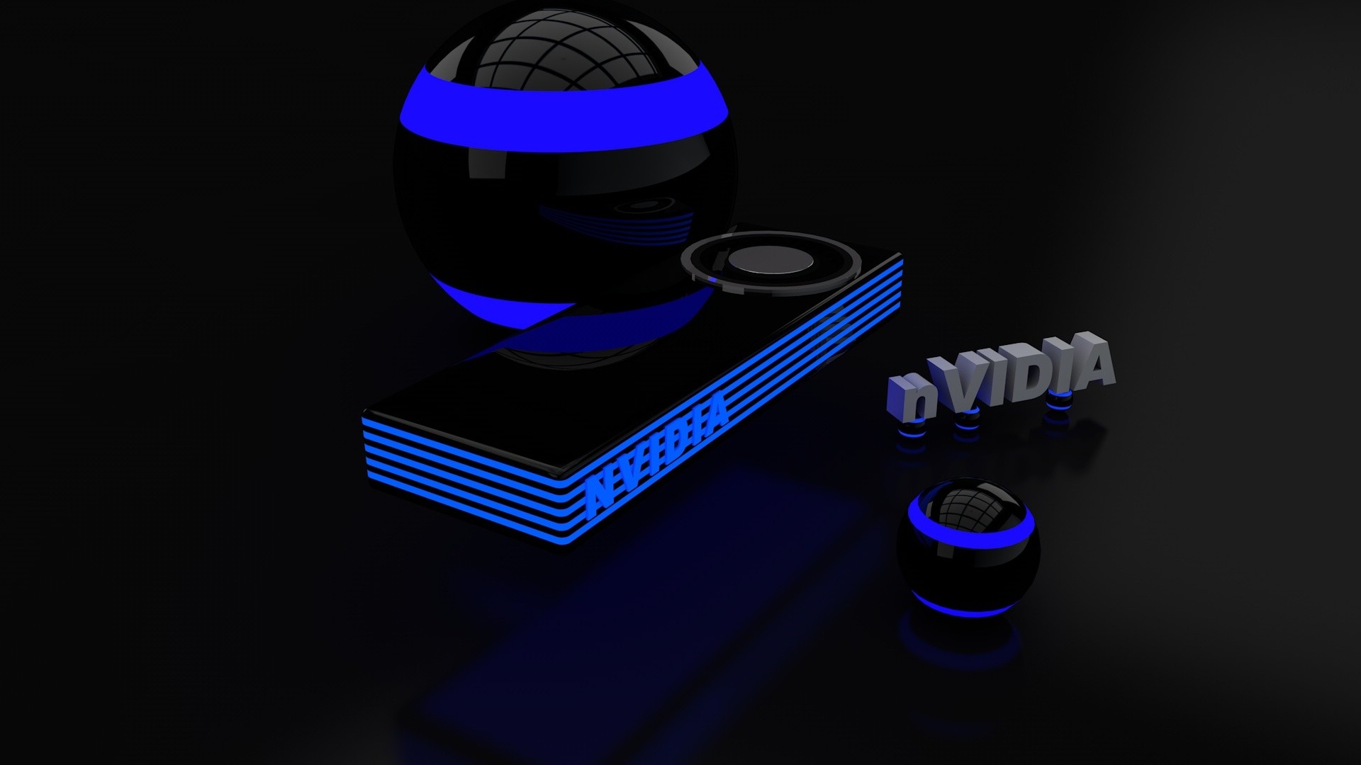 Nvidia, Logo 3D, Blu, Sfondo nero, Full HD, wallpaper per PC