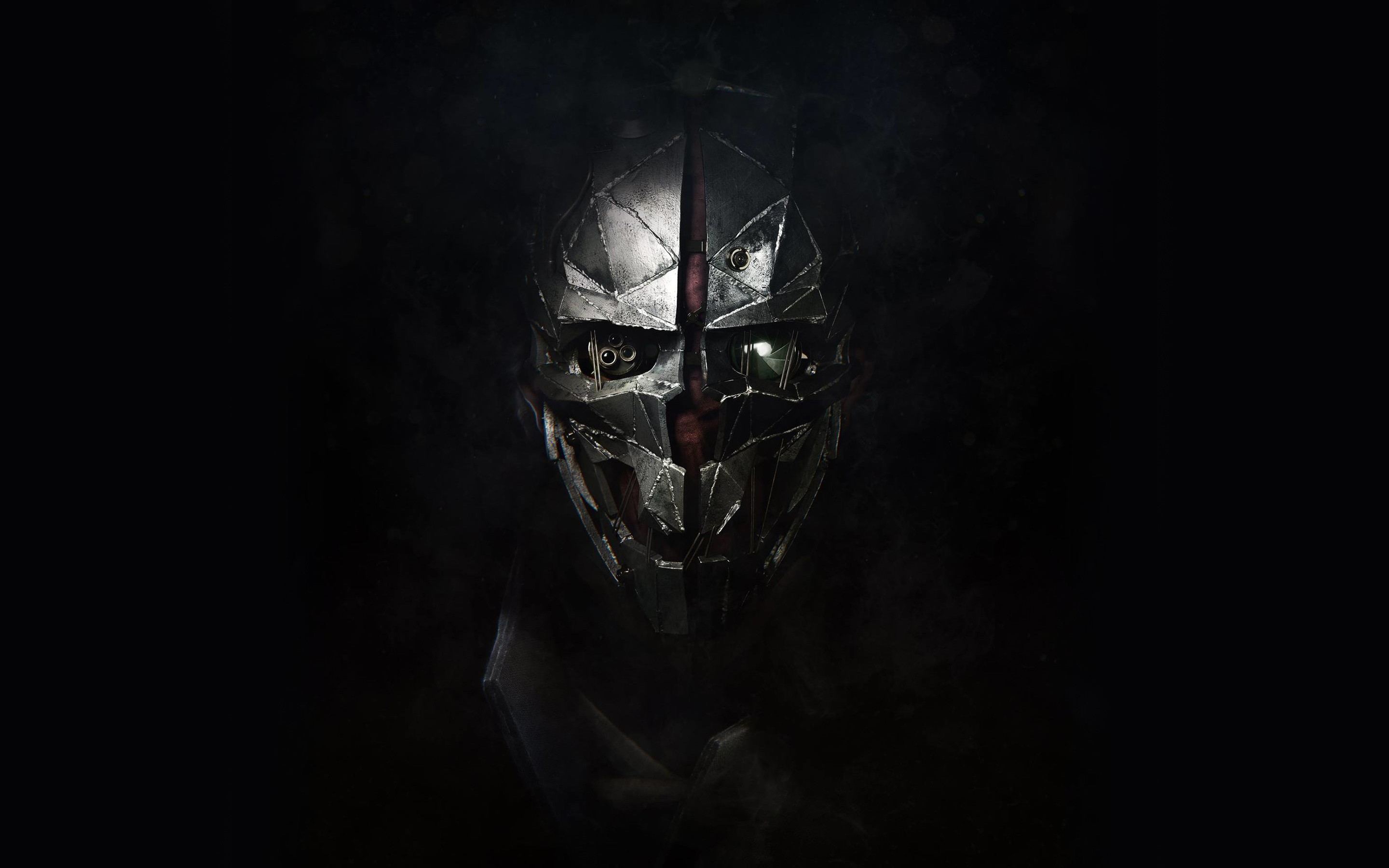 Corvo Attano, Maschera, Dishonored 2, Sfondo nero, 16:10 2K, wallpaper widescreen