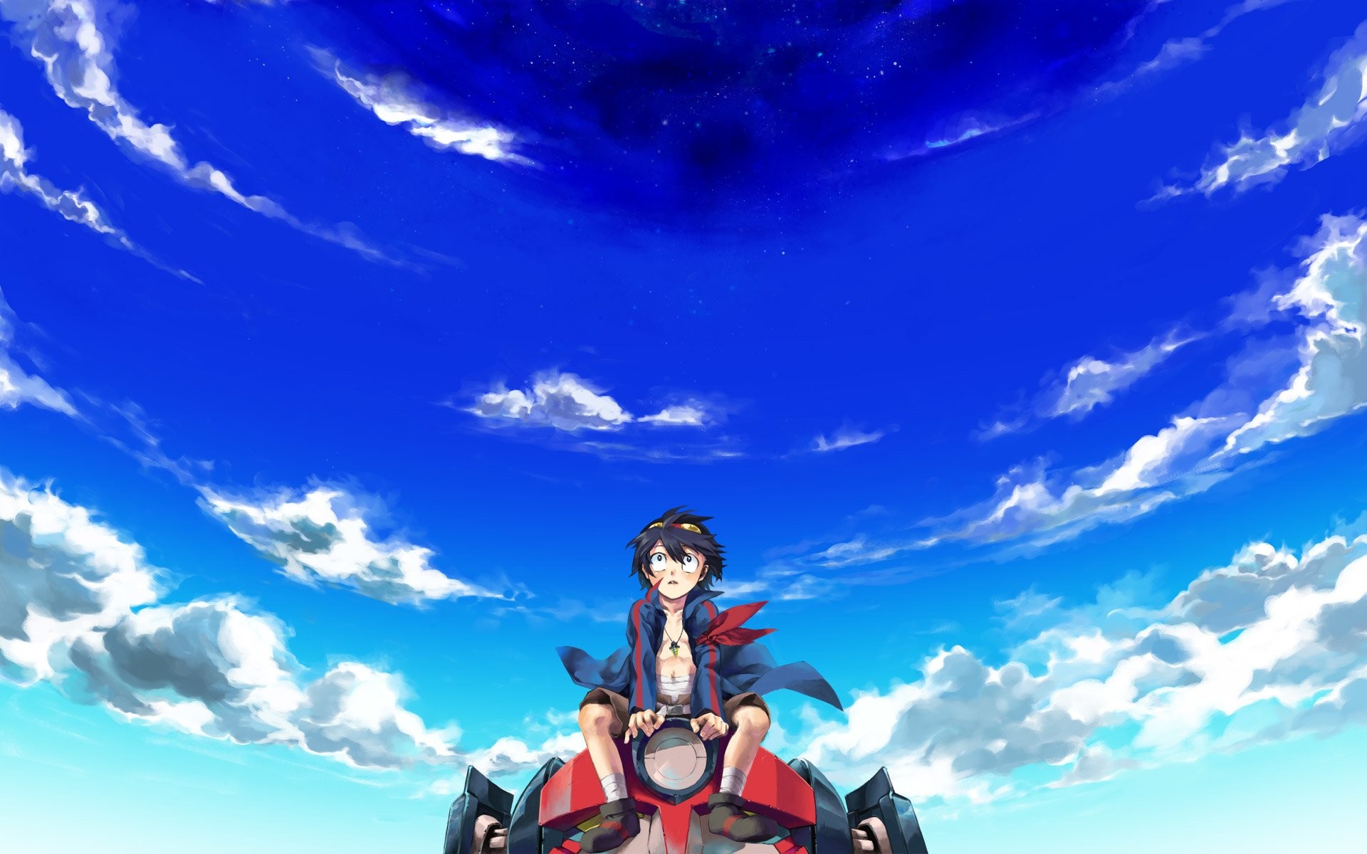 Simon, Lagann, Sfondamento dei cieli Gurren Lagann, Cielo azzurro, Nuvole, sfondo Windows 11