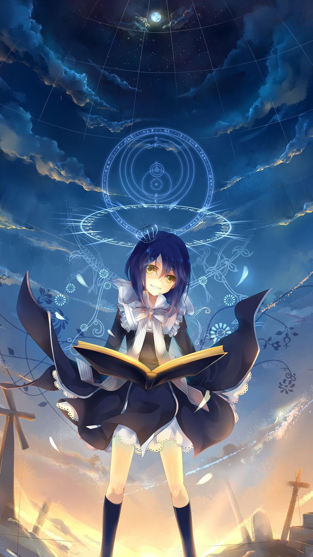 Ragazza anime, Libro, Magia, Cielo, 1080x1920, schermata di blocco iPhone