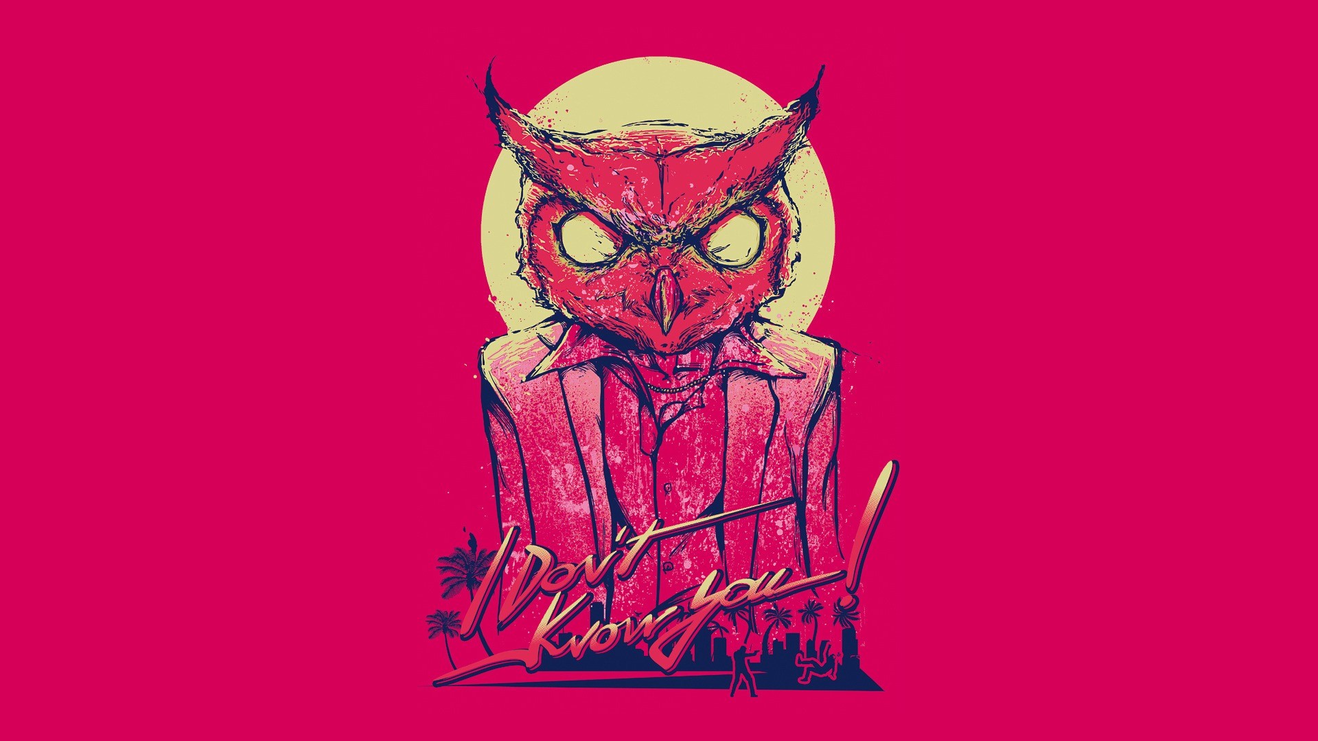 Hotline Miami, Rufus, Maschera da gufo, Sfondo magenta, Full HD, wallpaper per PC