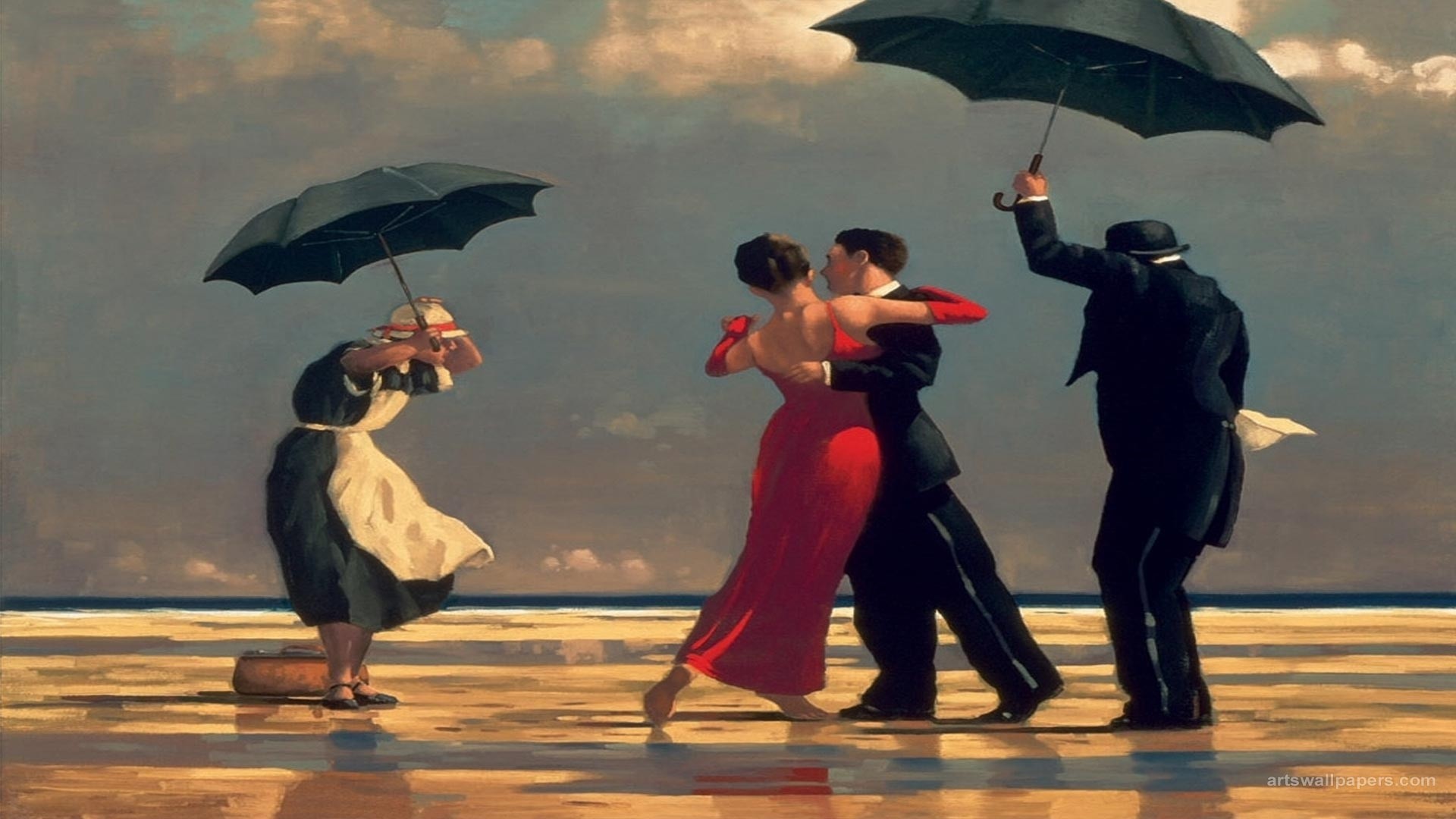 The Singing Butler, Jack Vettriano, Ballo sulla spiaggia, Ombrelli, Pittura, immagine di sfondo