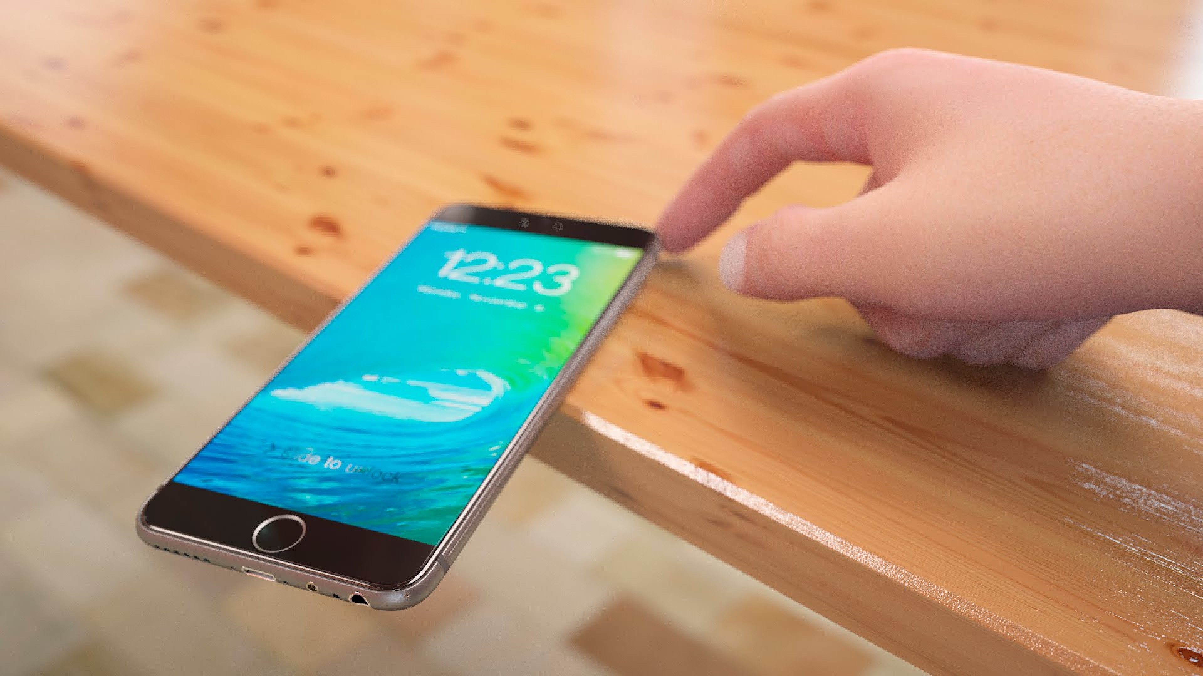 iPhone, Mano, Tavolo di legno, 3840x2160, immagine di sfondo