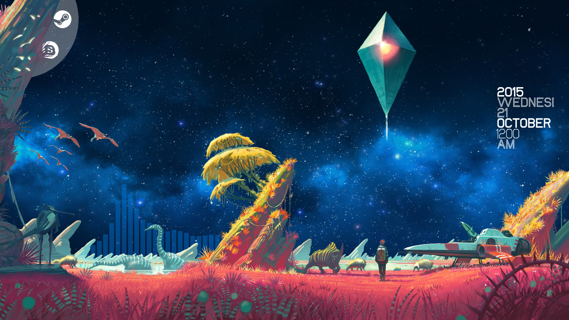 No Man's Sky, Atlas, Creature aliene, Cielo stellato, Full HD, sfondo Windows 11