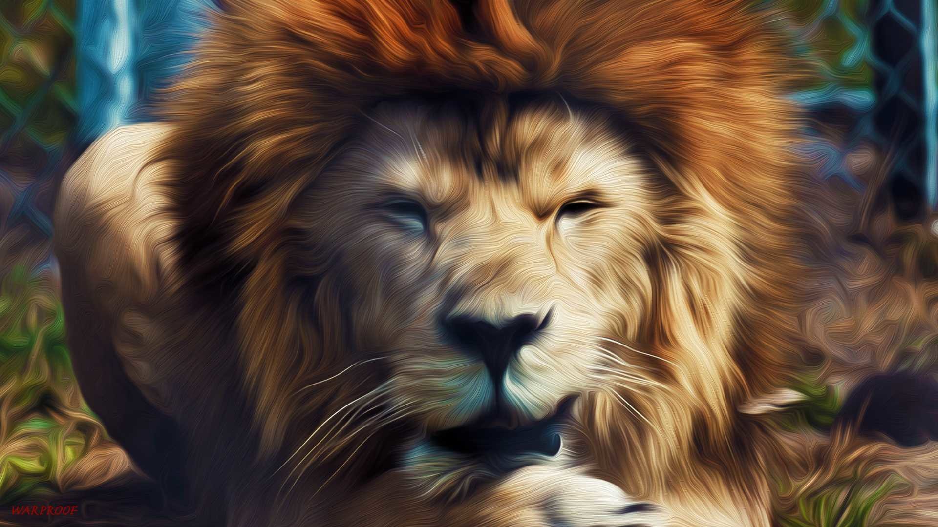 Leone, Pittura digitale, Criniera, Primo piano, Full HD 1080p, sfondo desktop