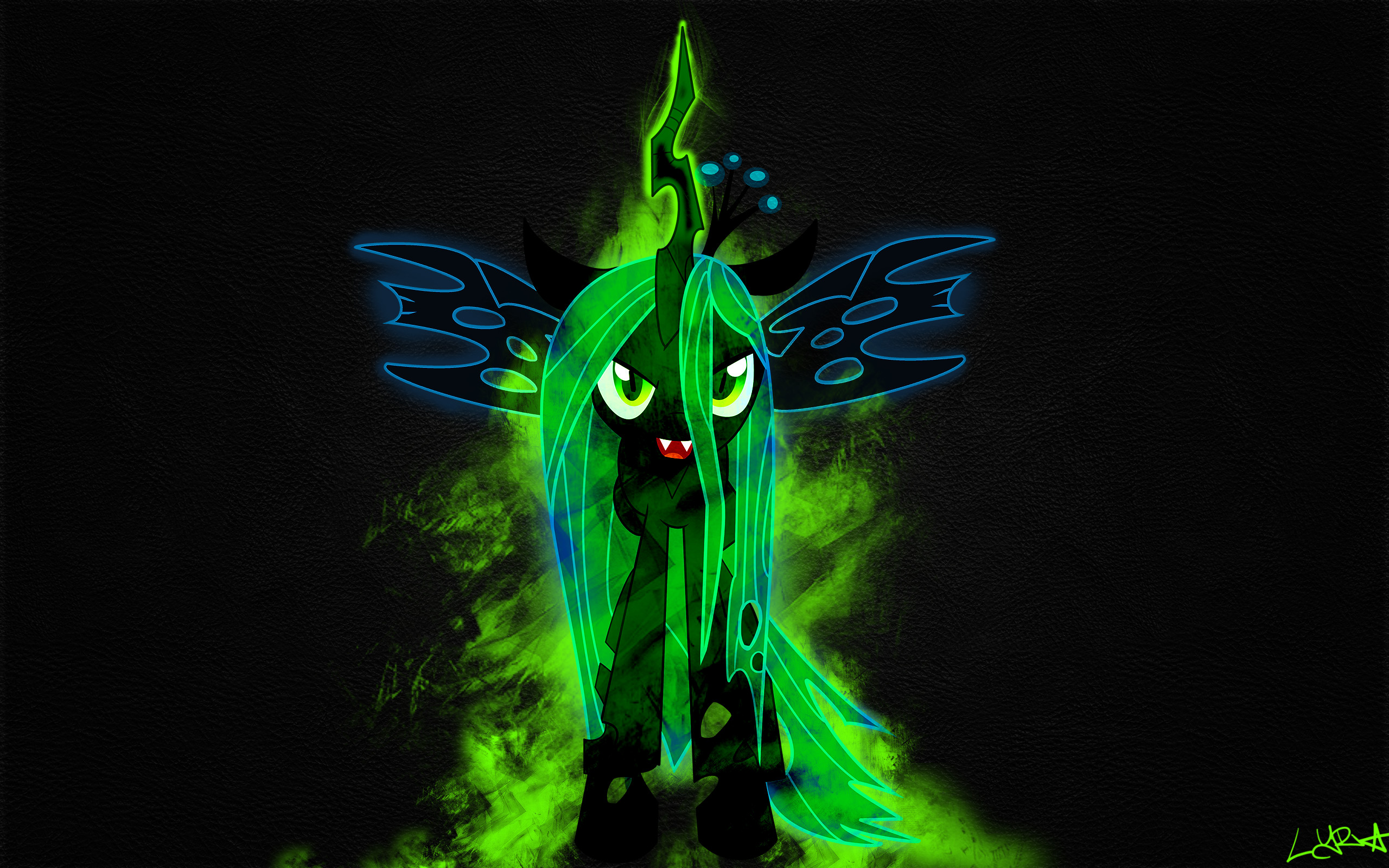Regina Chrysalis, My Little Pony, Verde neon, Sfondo nero, 2K, wallpaper per PC