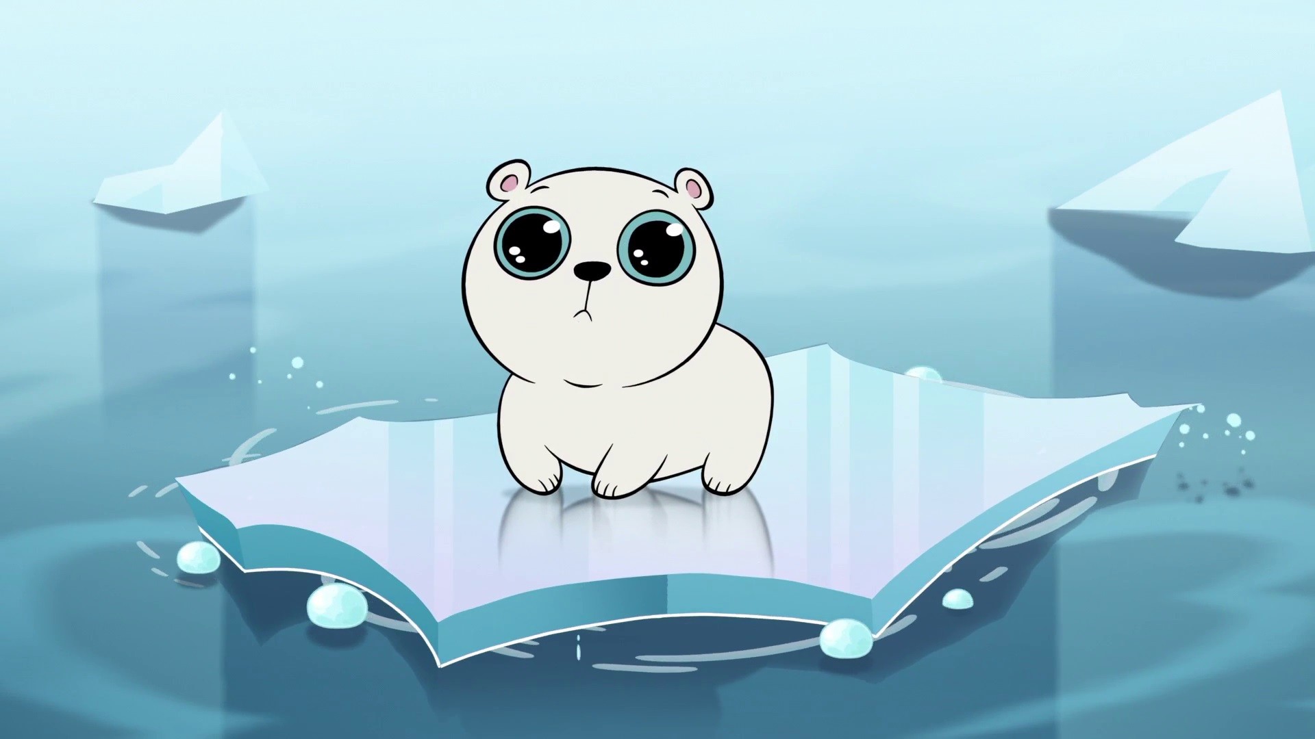Orso polare, Chibi, Ghiaccio, 1920x1080, immagine di sfondo