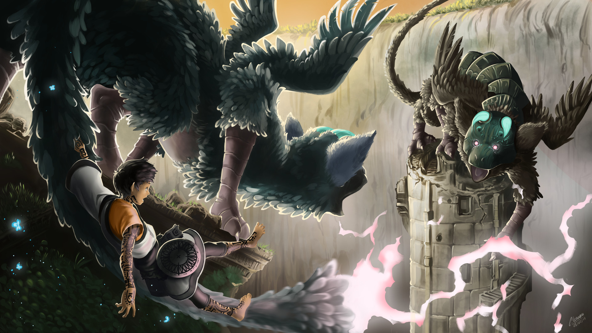 Trico, The Last Guardian, Ragazzo, Fan art, Fulmini, Full HD, sfondo per PC