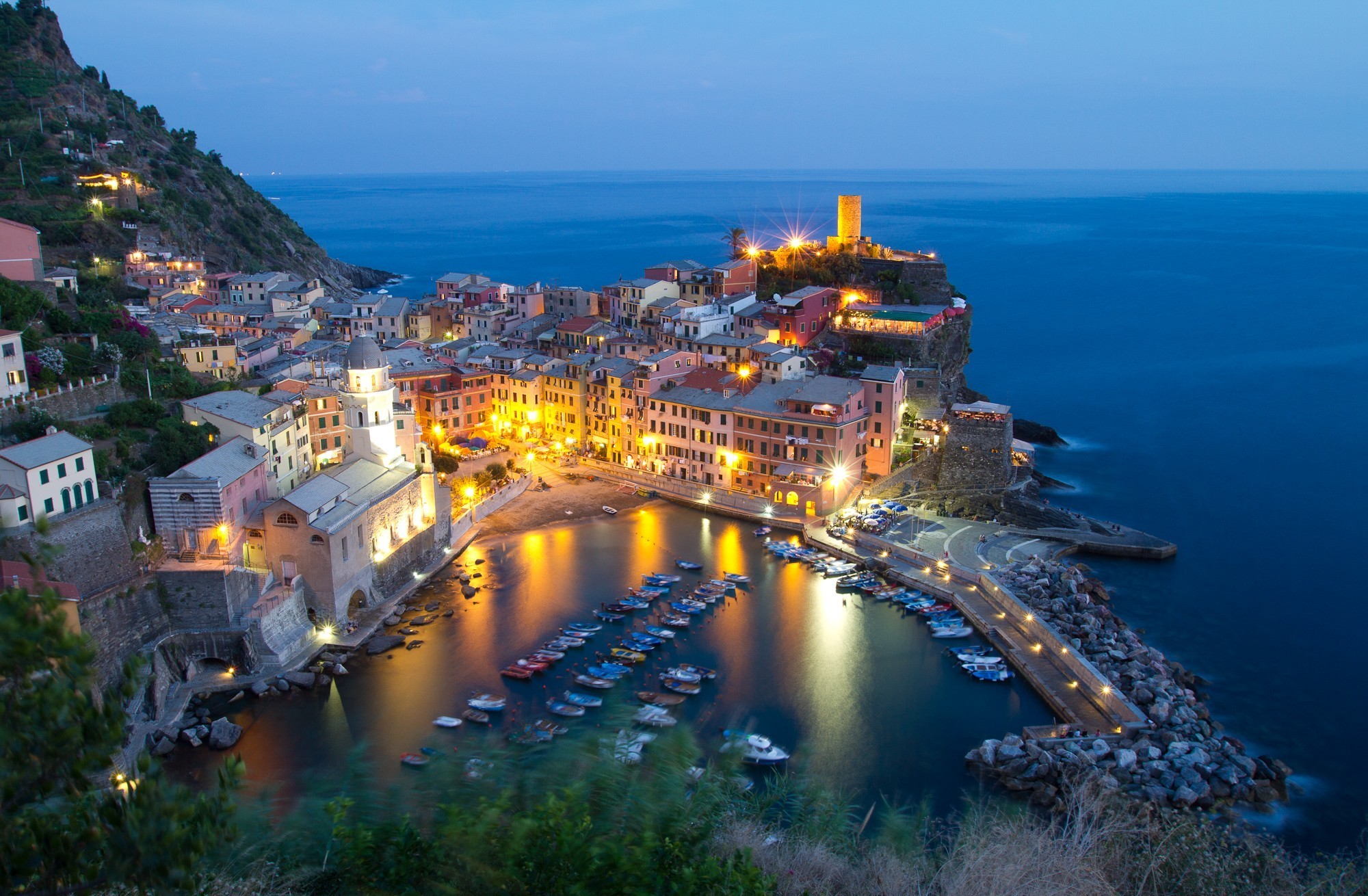 Vernazza, Cinque Terre, Liguria, Italia, Crepuscolo, Full HD, wallpaper per portatile