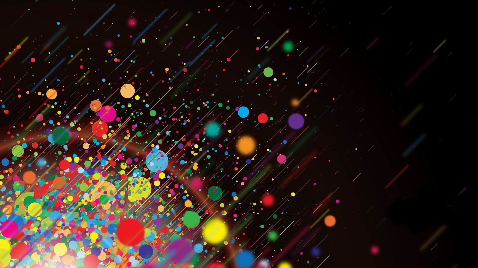 Coriandoli, Puntini colorati, Sfondo nero, Astratto, 16:9 Full HD, wallpaper widescreen