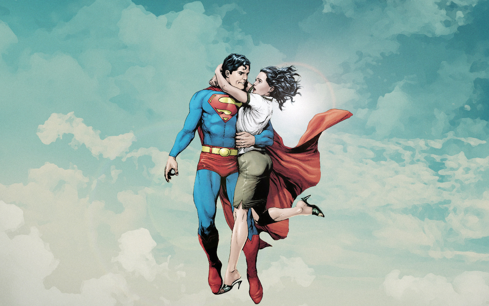 Superman, Lois Lane, Volo, Cielo, Illustrazione, 1920x1200, sfondo per PC