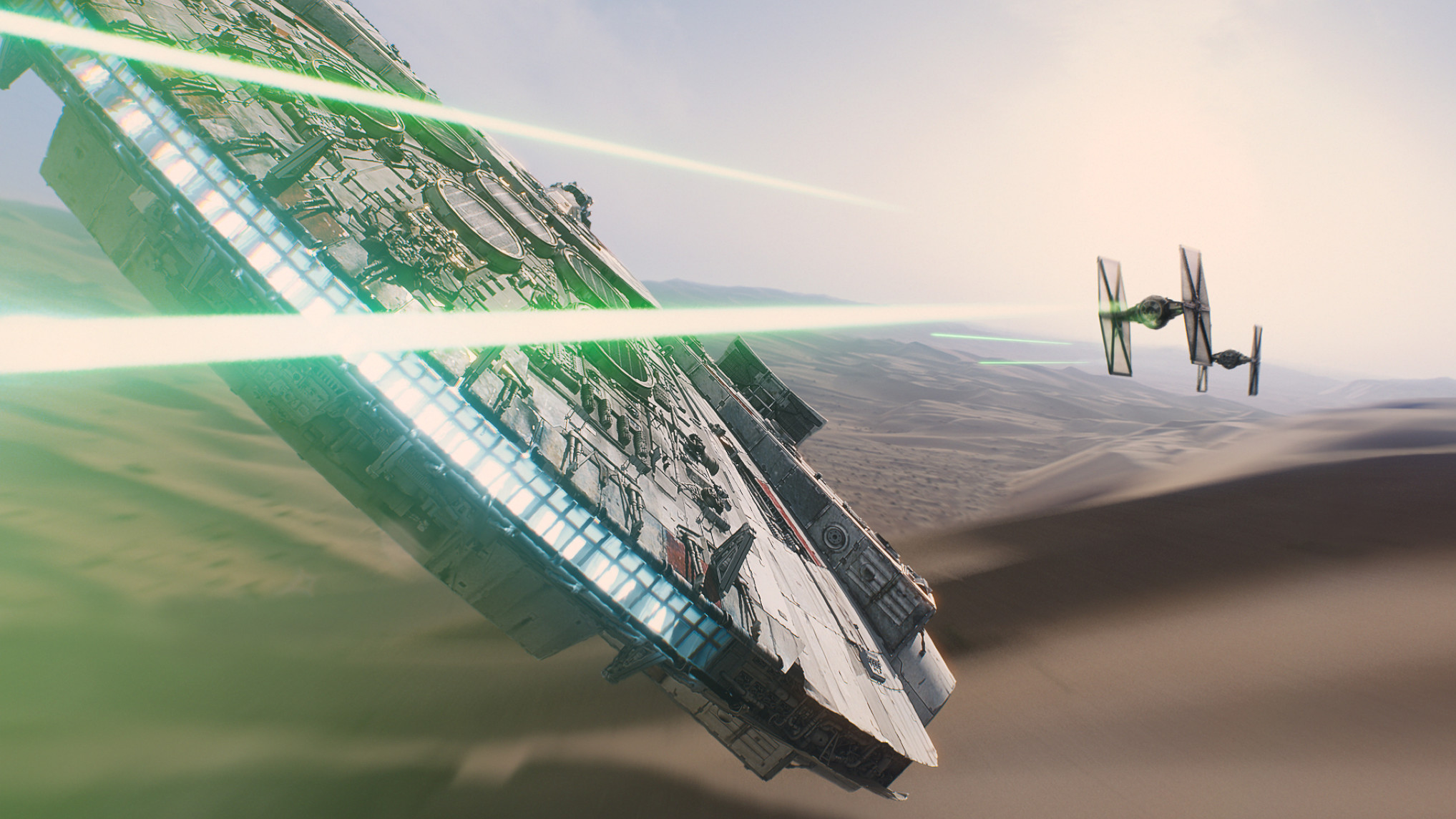 Millennium Falcon, TIE fighter, Inseguimento, Jakku, Full HD, sfondo Windows 11