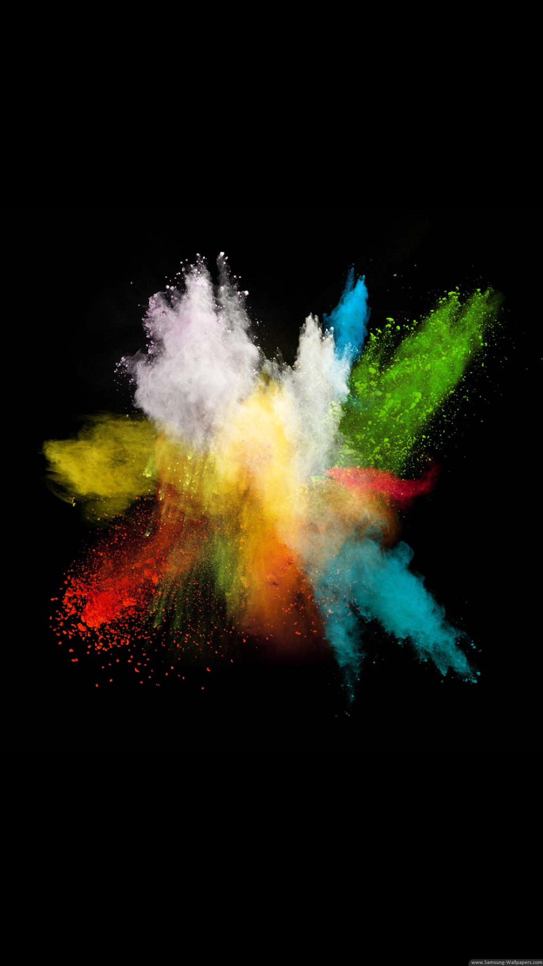 Polvere colorata, Esplosione, Sfondo nero, schermata di blocco Samsung S7