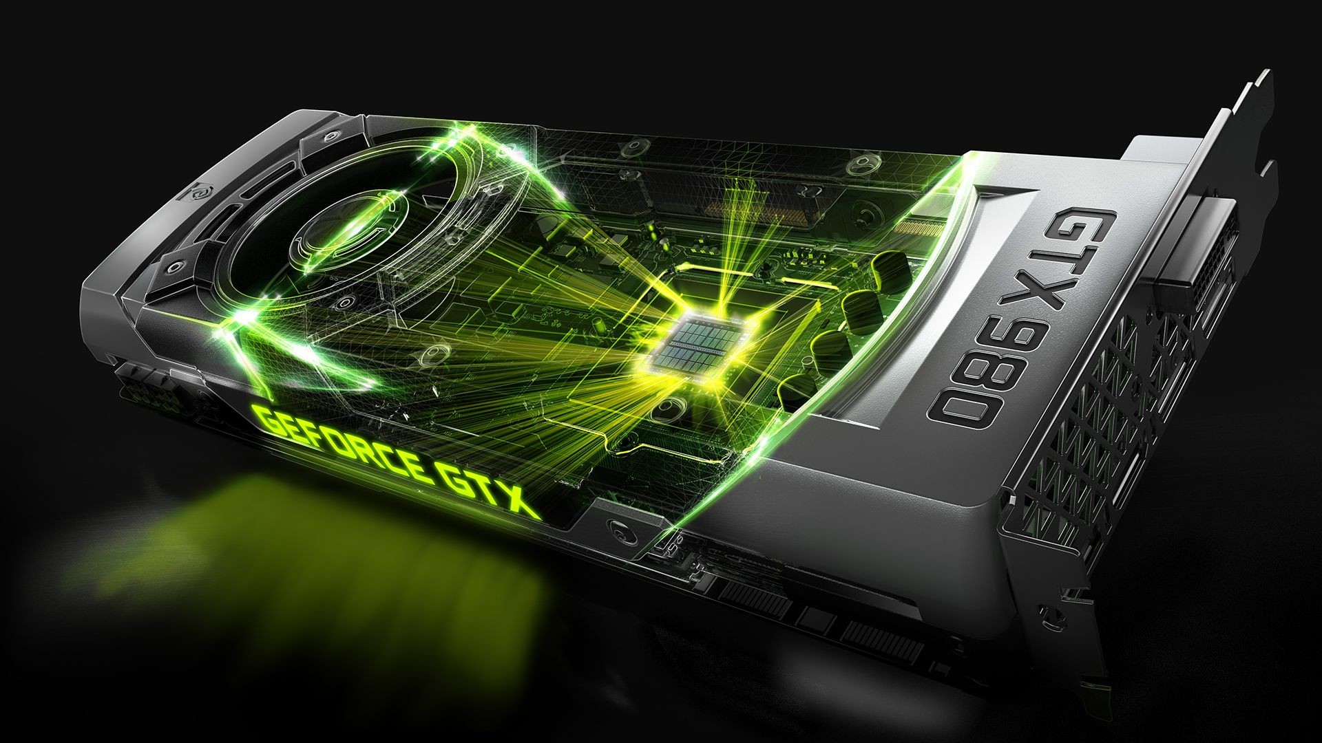 GeForce GTX 980, Nvidia, Scheda video, Luce verde, 1920x1080, sfondo per PC