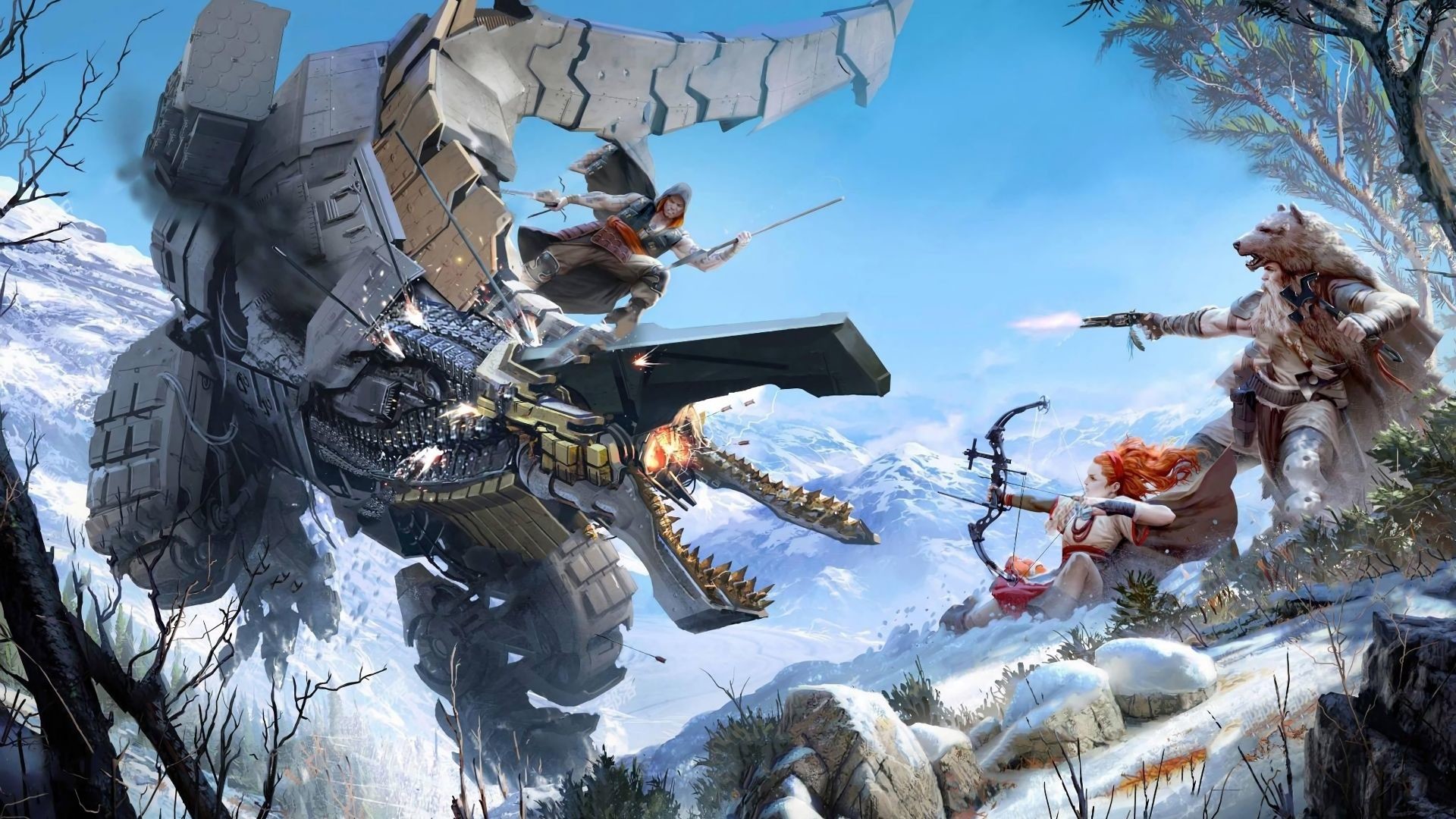 Aloy, Horizon Zero Dawn, Battaglia, Neve, Full HD, sfondo per PC