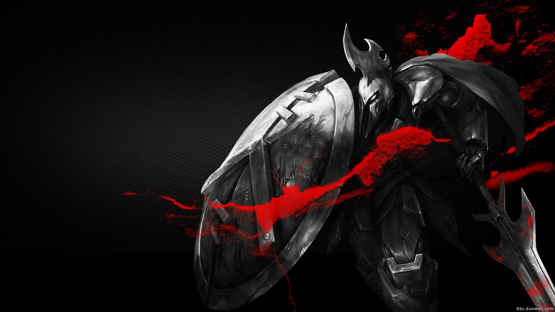Pantheon, League of Legends, Scudo, Bianco e nero, Rosso, Full HD, sfondo per PC e portatile
