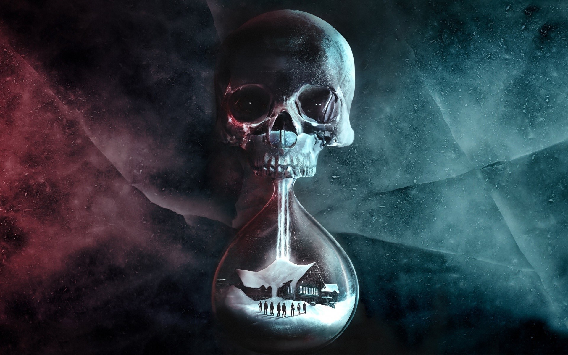 Until Dawn, Teschio, Clessidra, Baita, Rosso e blu, Full HD, sfondo per portatile