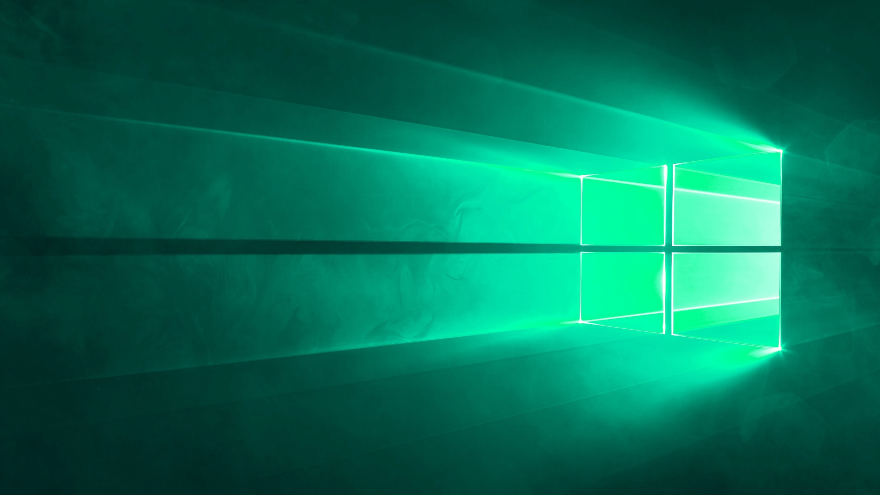 Windows 10 Hero, Logo Windows, Verde, Raggi di luce, 2K, sfondo per PC