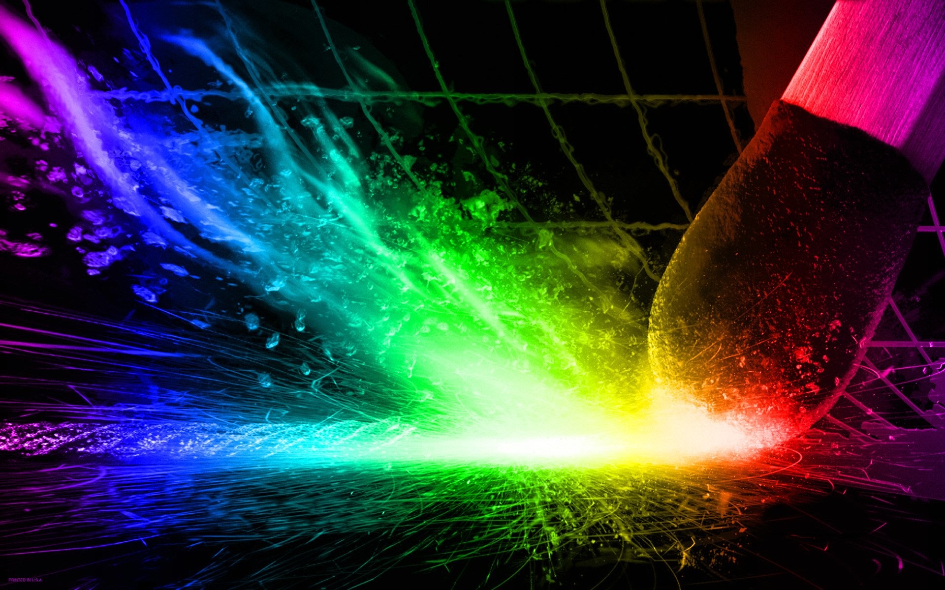 Pennello, Polvere arcobaleno, Sfondo nero, Arte digitale, wallpaper per desktop