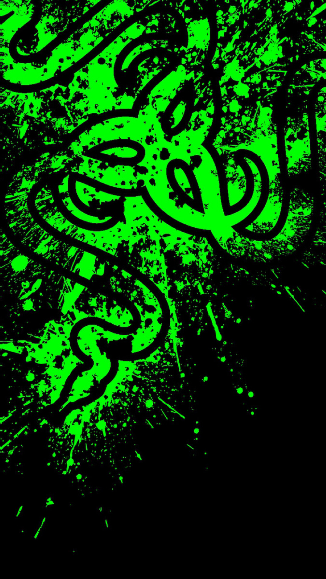 Razer, Logo Razer, Schizzi verdi, Sfondo nero, Verticale, 1080x1920, schermata di blocco iPhone