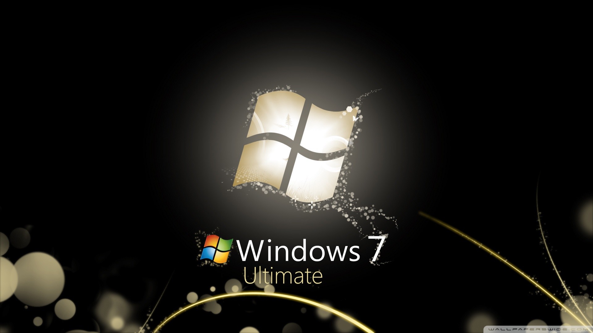 Windows 7 Ultimate, Logo Windows, Sfondo nero, Bokeh, Full HD, wallpaper per PC