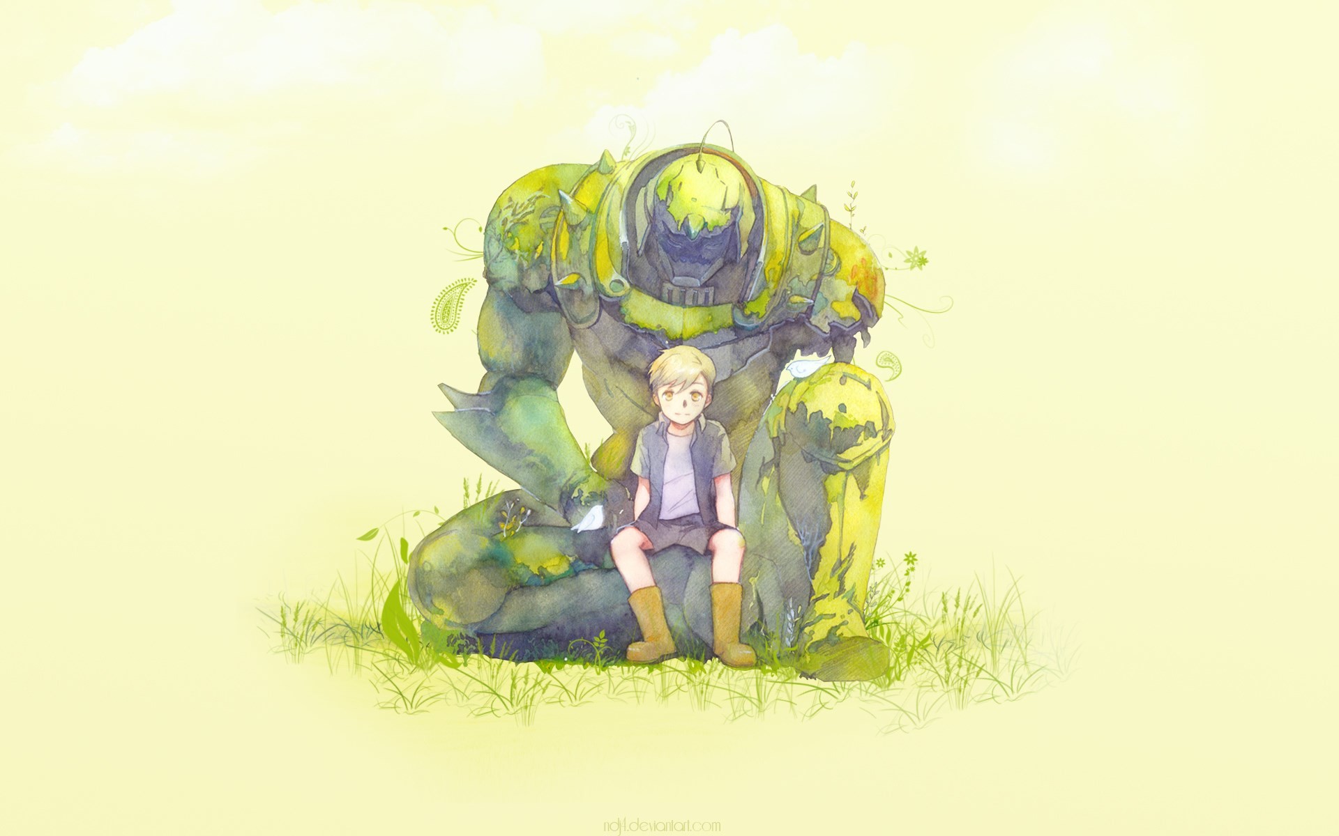 Alphonse Elric, Edward Elric, Fullmetal Alchemist, Acquerello, 16:10 Full HD, wallpaper widescreen