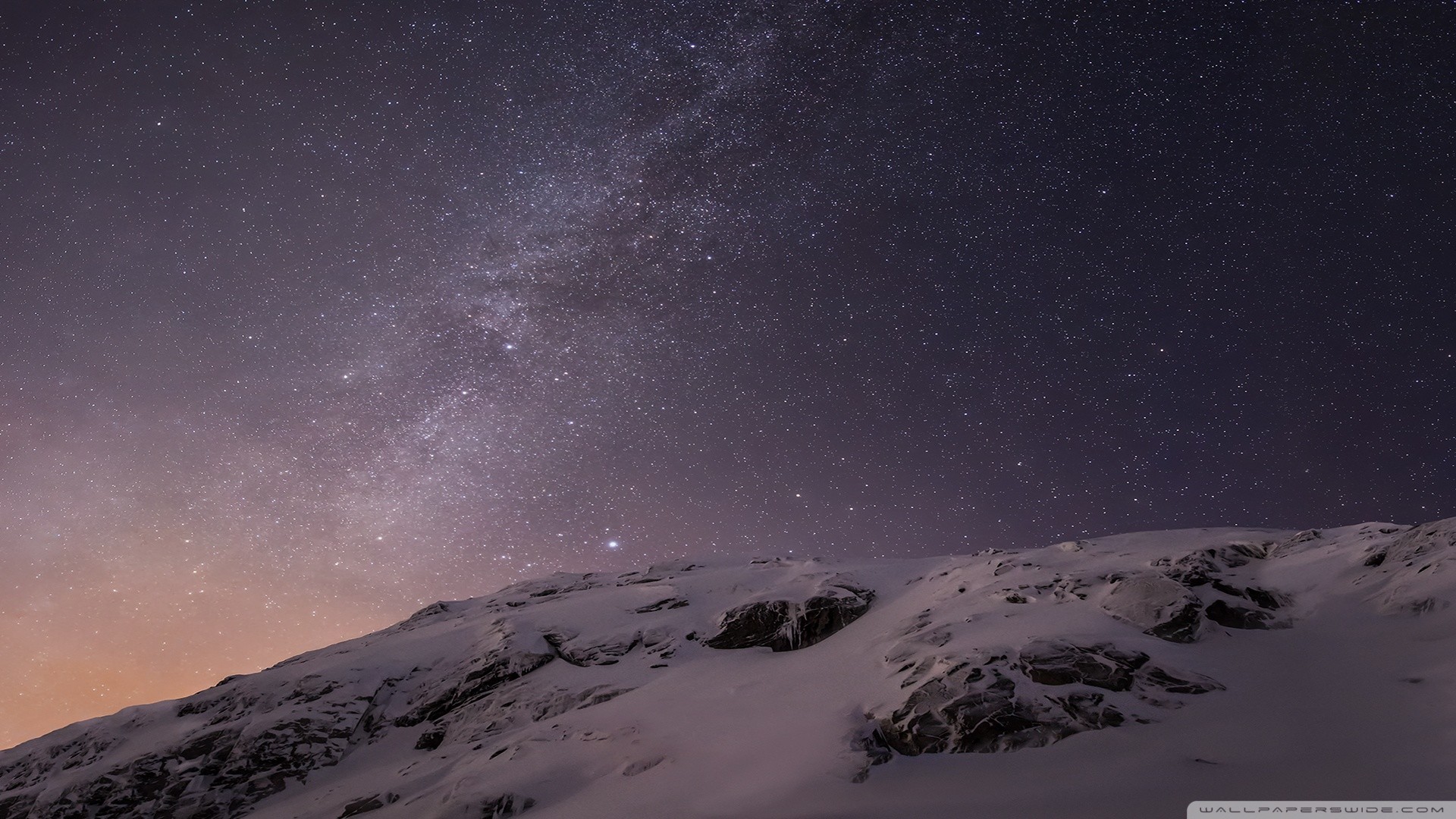 Cielo stellato, Montagna innevata, Notte, Full HD, wallpaper Mac