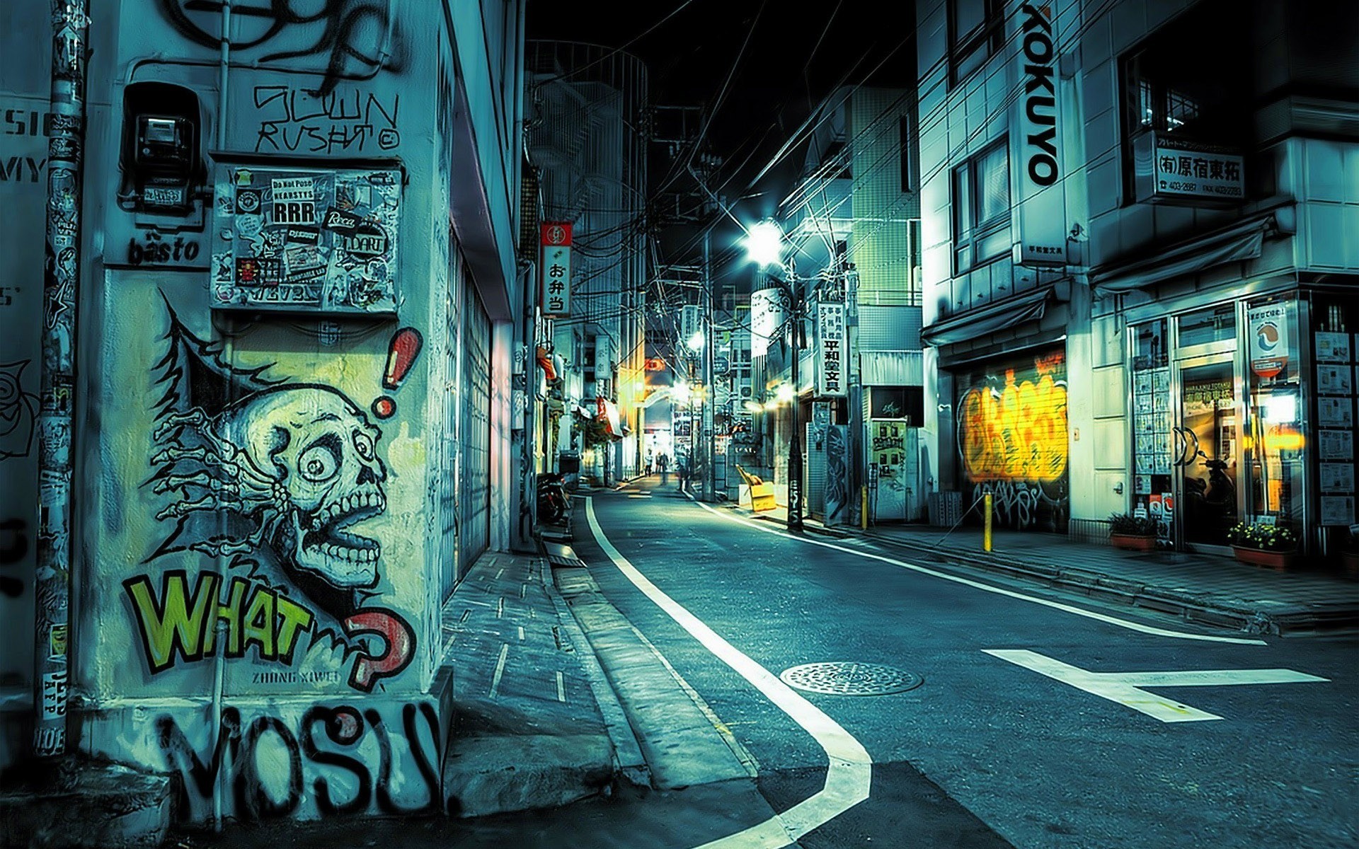 Tokyo, Vicolo, Graffiti, Notte, 16:10 Full HD, sfondo widescreen