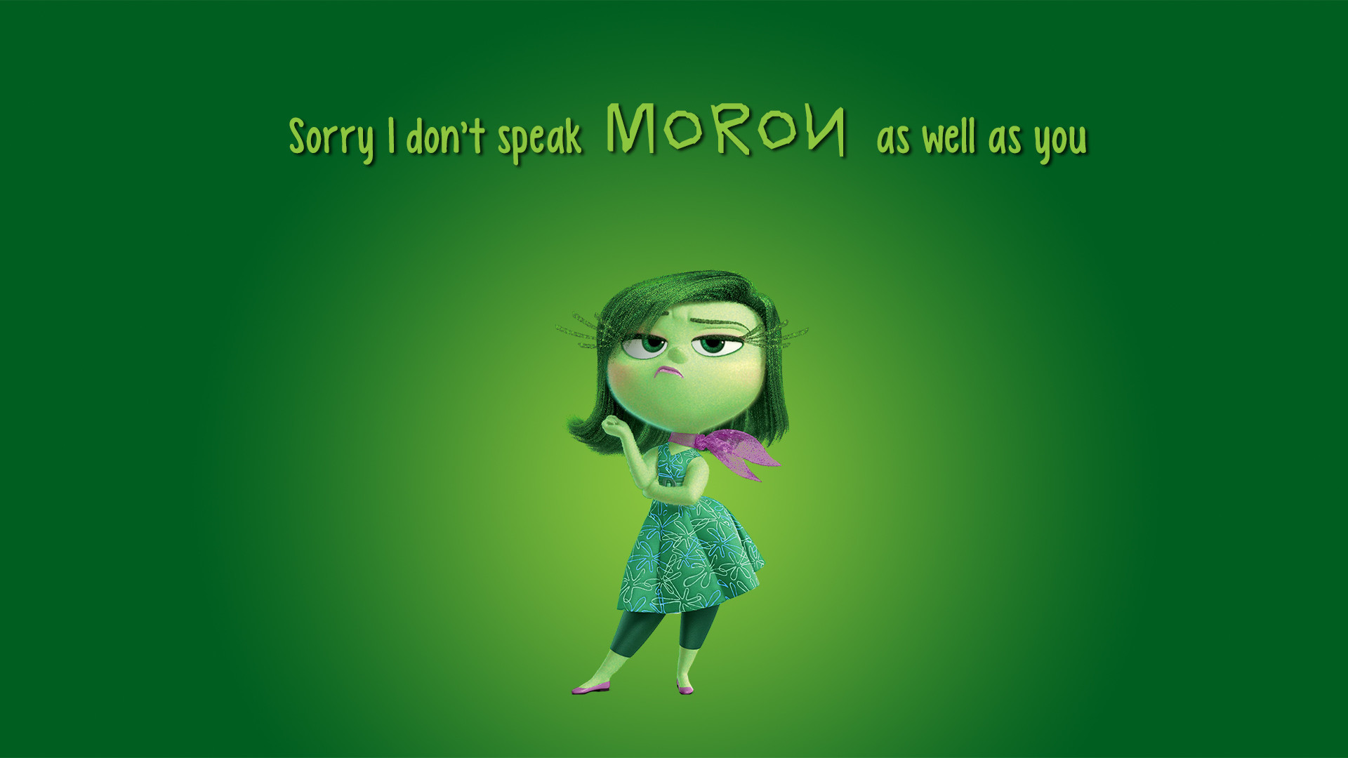 Disgusto, Inside Out, Citazione, Sfondo verde, Pixar, Full HD, wallpaper per PC