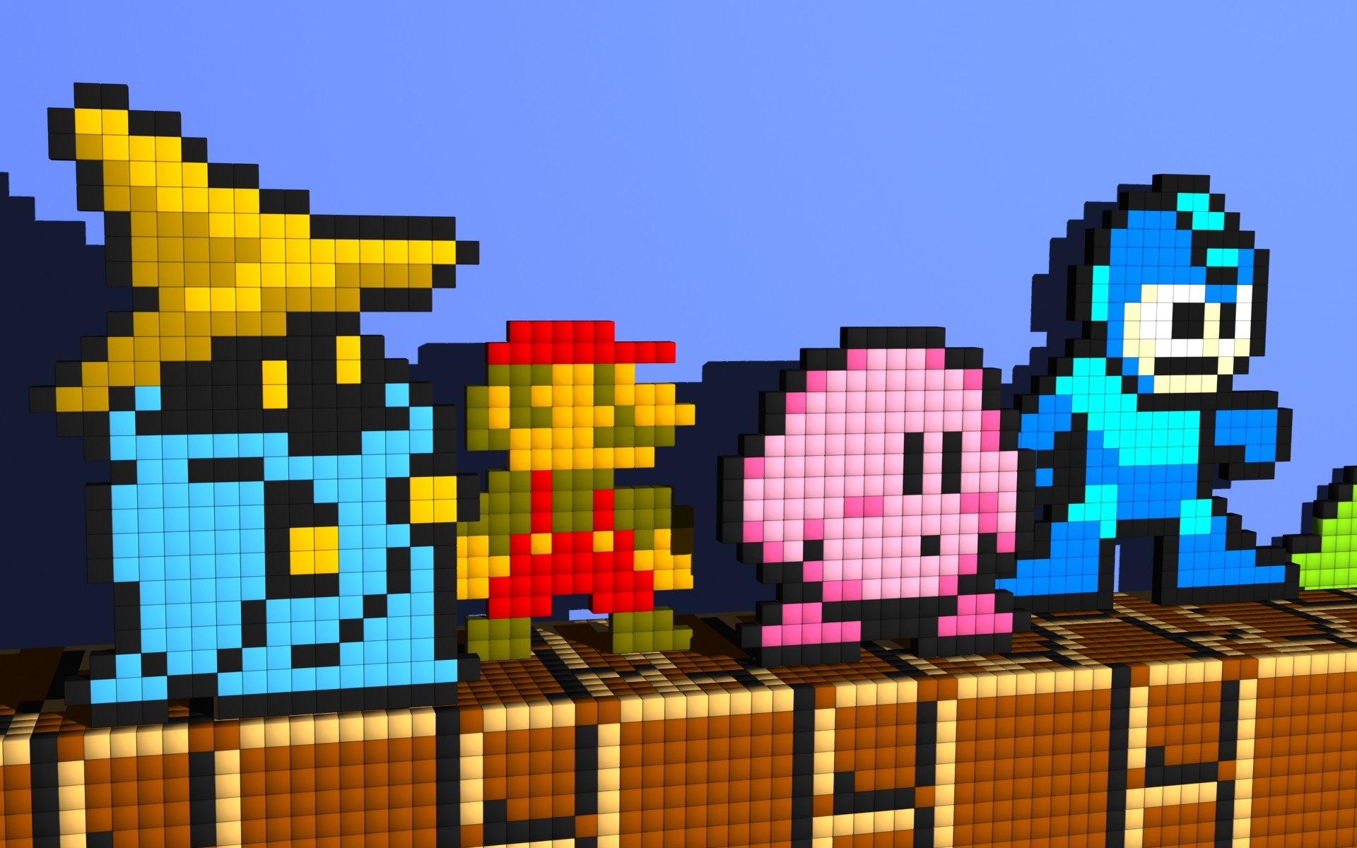 Mario, Kirby, Mega Man, Mago nero, Final Fantasy, Pixel art, 16:10 Full HD, sfondo widescreen