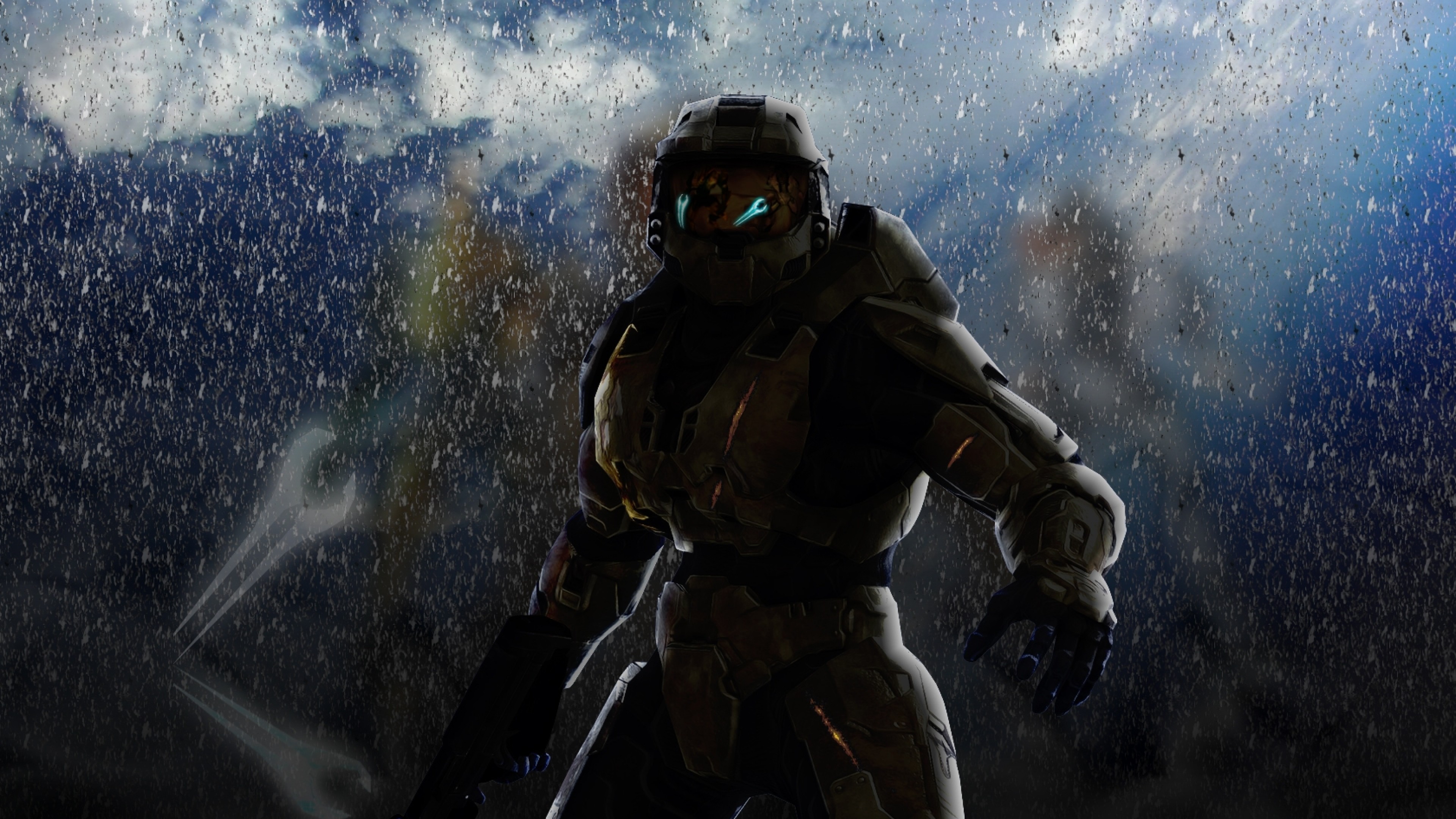 Halo, Spartan, Spada energetica, Pioggia, 3840x2160, immagine di sfondo