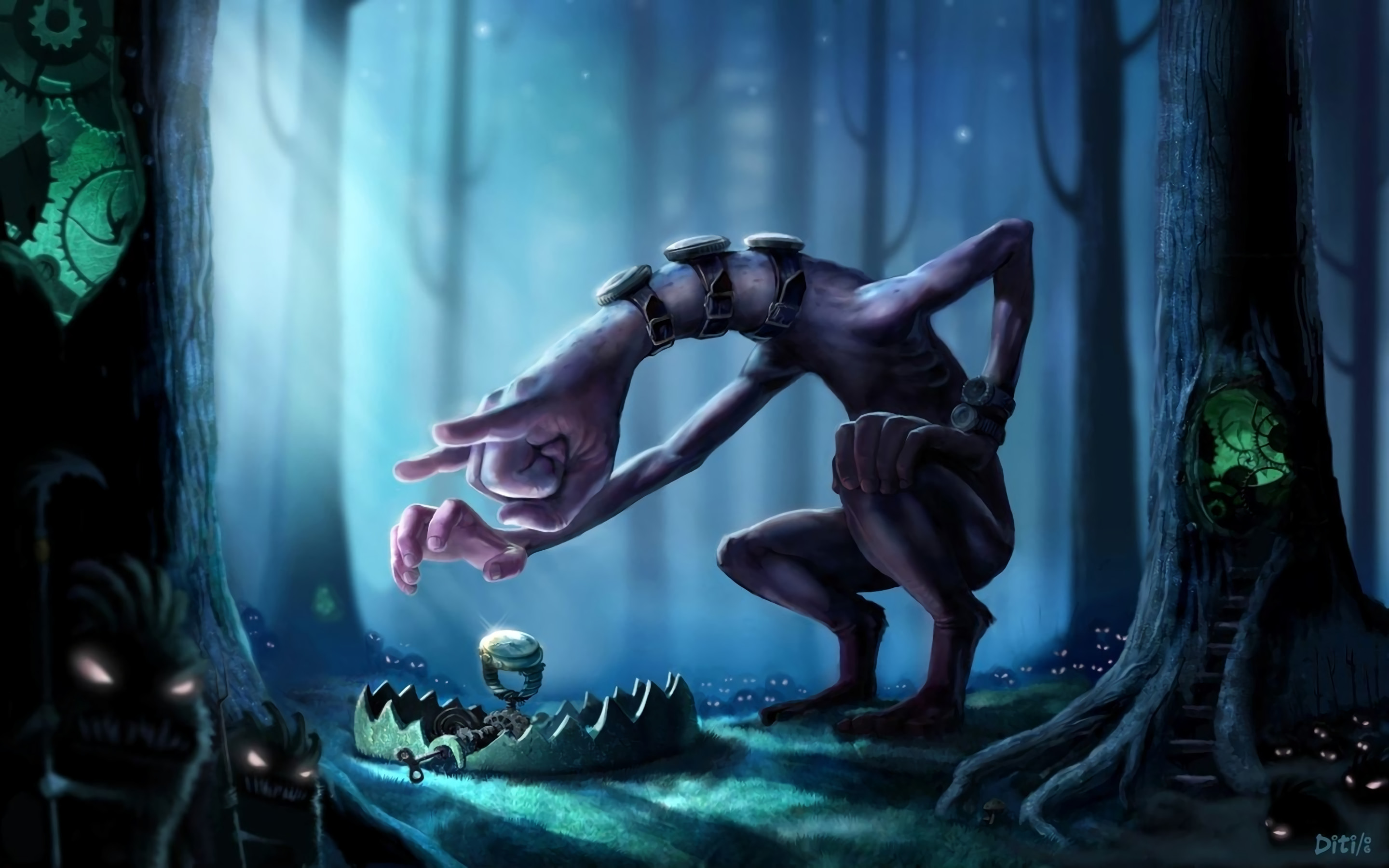 Creatura, Trappola, Foresta, Notte, 2880x1800, immagine di sfondo