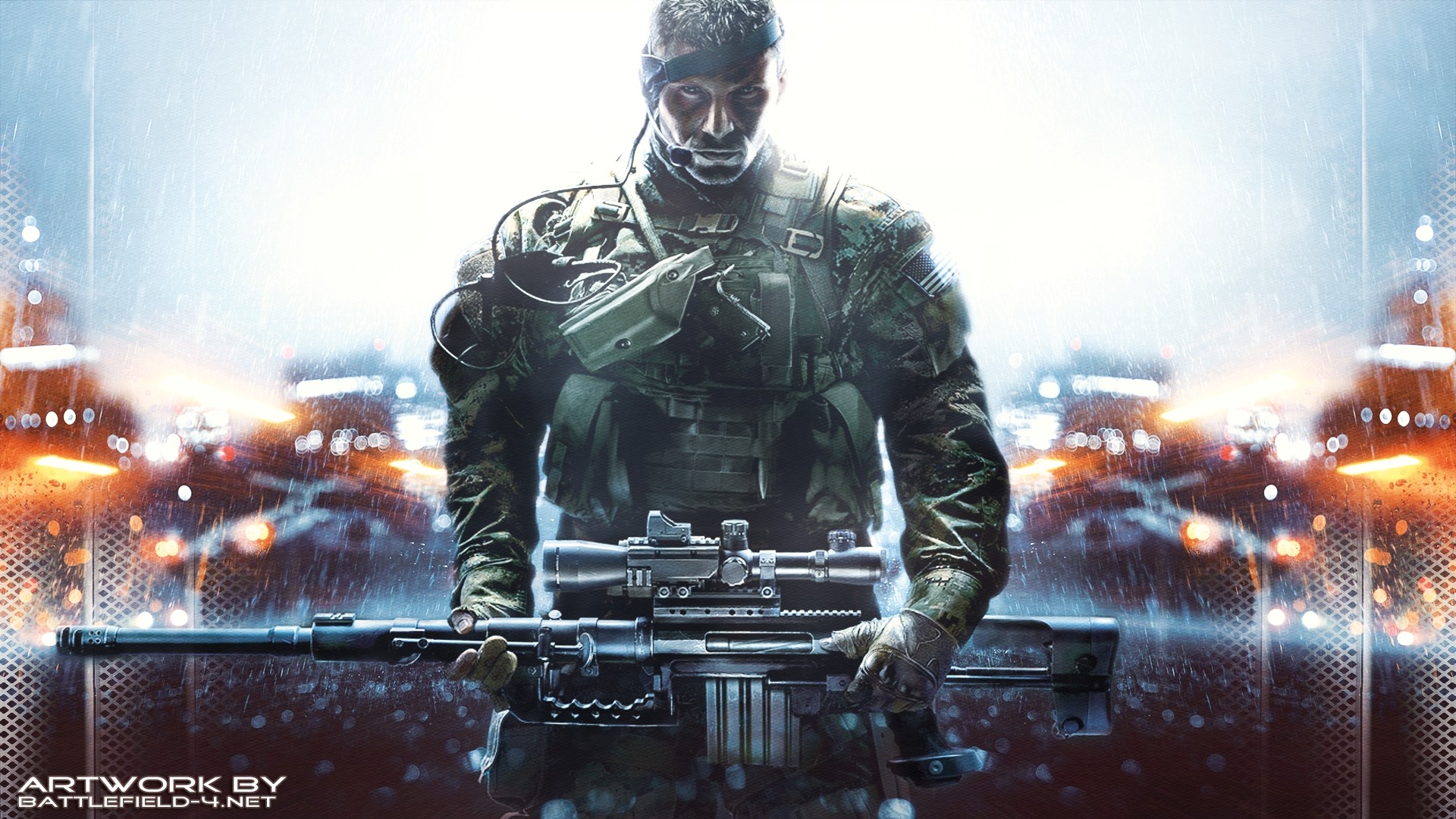 Battlefield 4, Soldato, Fucile da cecchino, Pioggia, Arte digitale, sfondo desktop 1080p