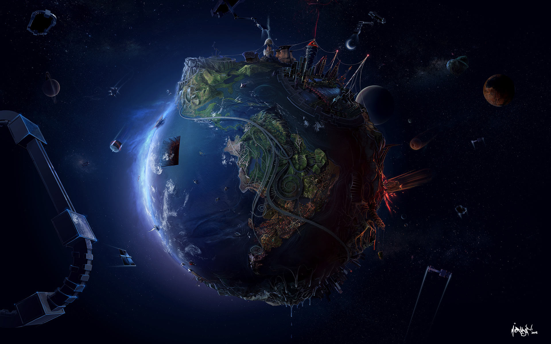 Pianeta, Città, Fantascienza, Spazio, 1920x1200, sfondo per PC