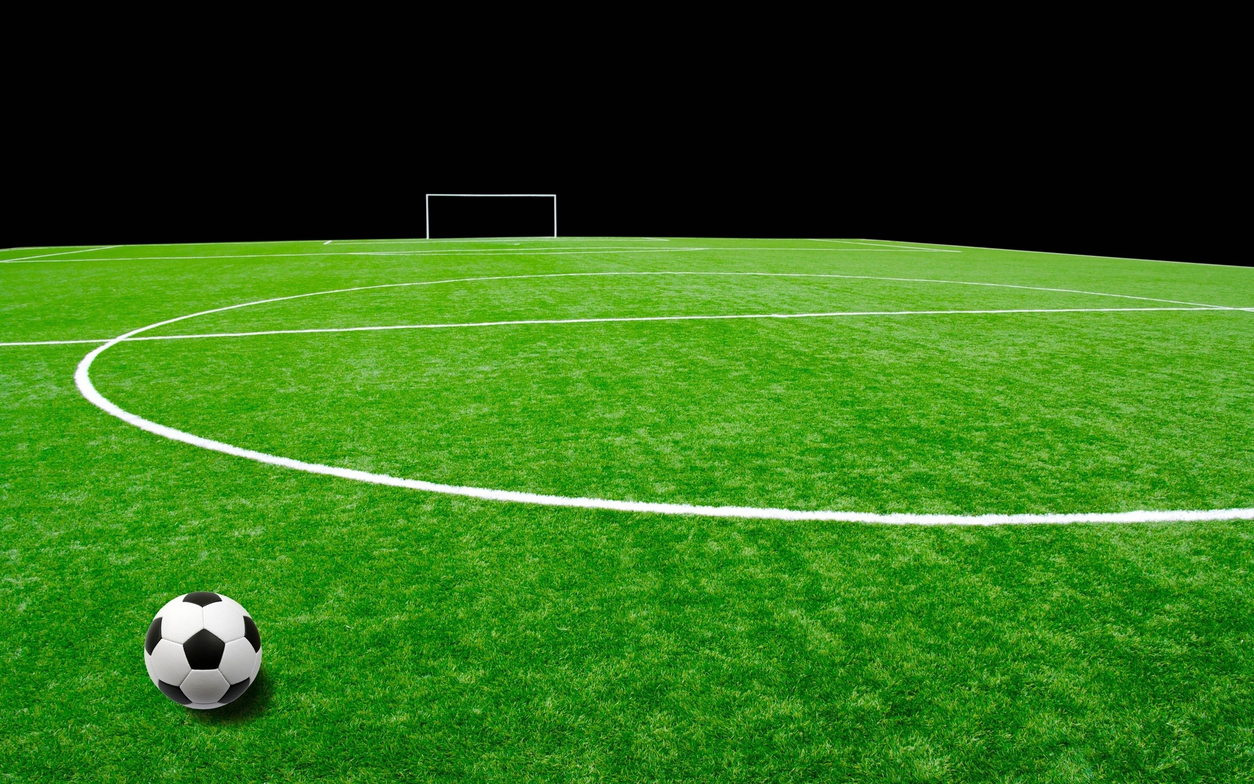 Campo da calcio, Cerchio di centrocampo, Pallone, Erba verde, 2560x1600, sfondo per PC