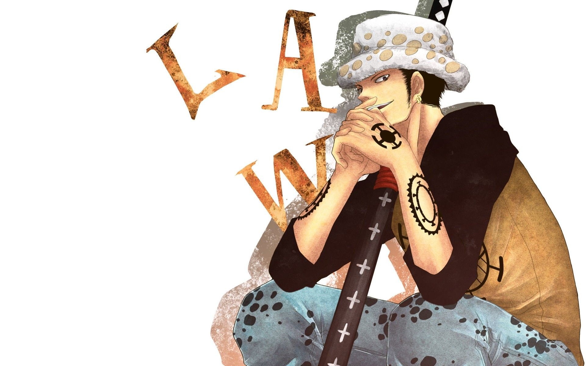 Trafalgar Law, One Piece, Scritta Law, Sfondo bianco, 16:10 Full HD, wallpaper widescreen